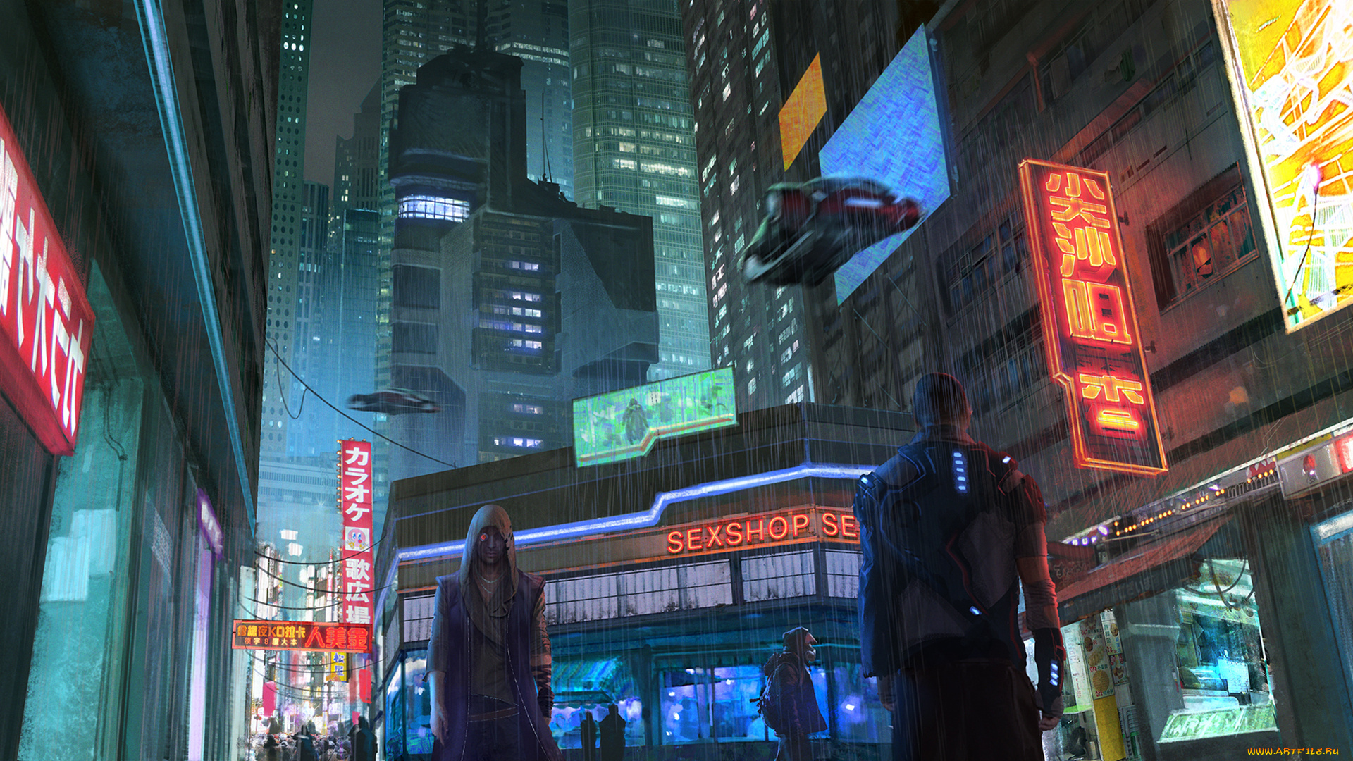 фэнтези, иные, миры, , иные, времена, cyberpunk, город, улица, ночь, прохожие