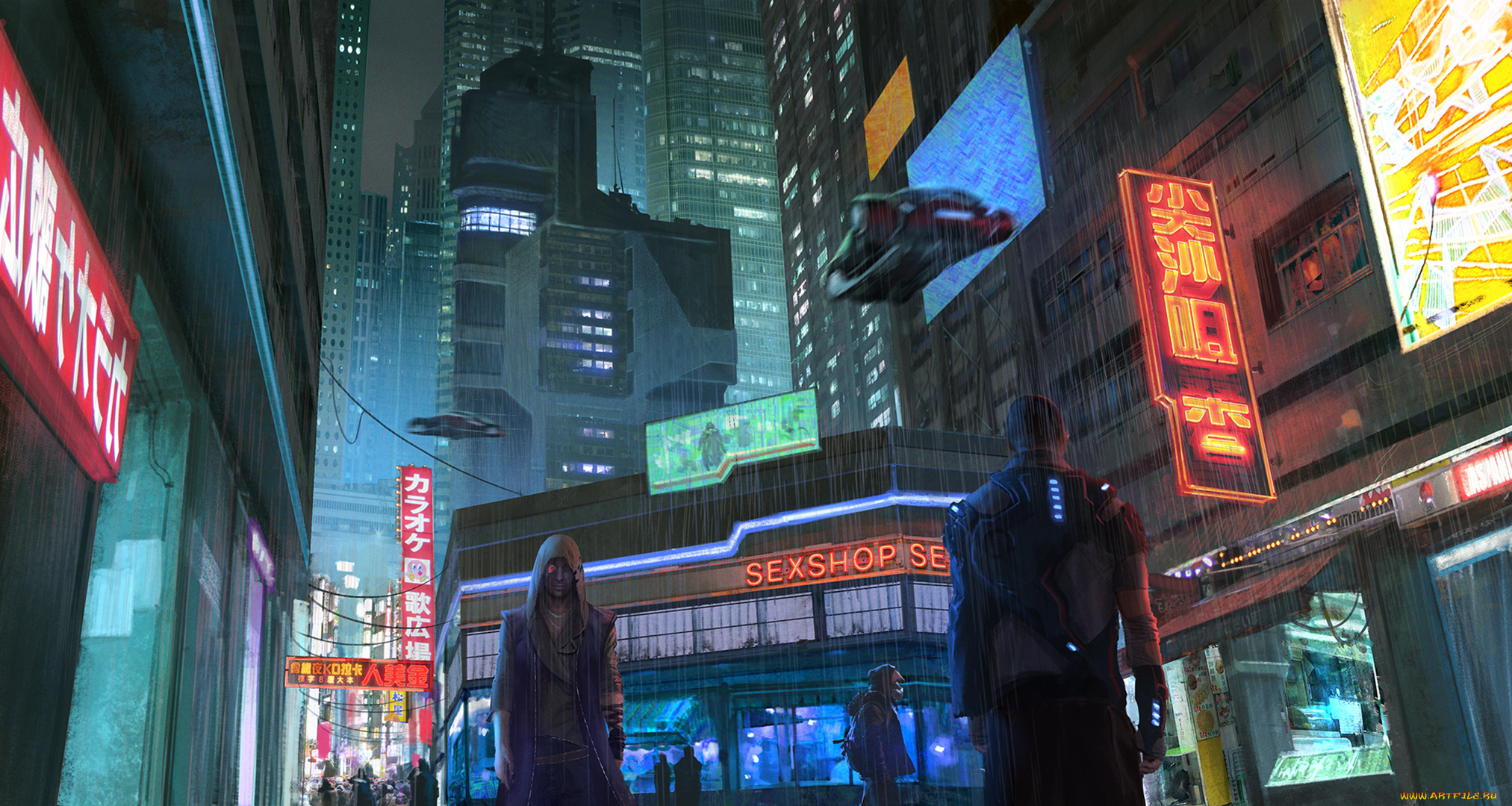 фэнтези, иные, миры, , иные, времена, cyberpunk, город, улица, ночь, прохожие