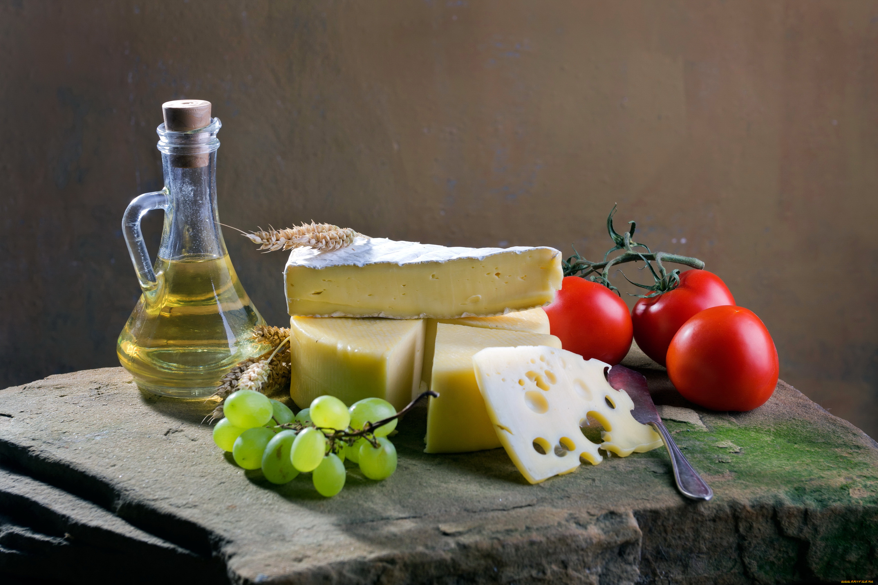 еда, натюрморт, бутылка, виноград, помидоры, сыр, томаты