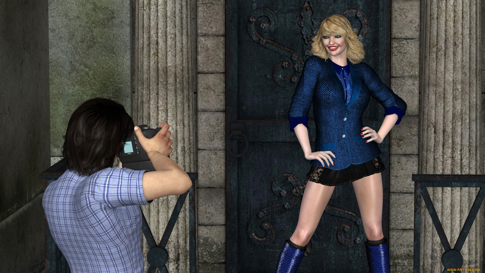 3д, графика, люди, , people, девушка, взгляд, фон, мужчина, фотосесия, улыбка