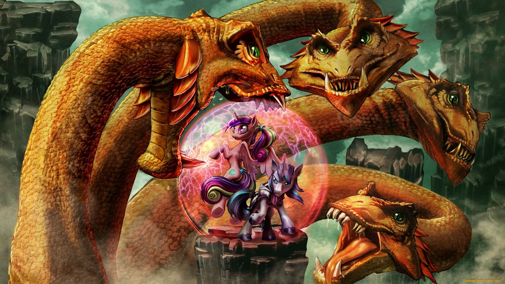 фэнтези, драконы, hydra, единорог, unicorn, alicorn, аликорн, fantasy, фанарт, fanart, шайнинг, армор, рисунок, арт, art, мой, маленький, пони, щит, my, little, pony, shining, armor, гидра, shield, принцесса, каденс, princess, cadance