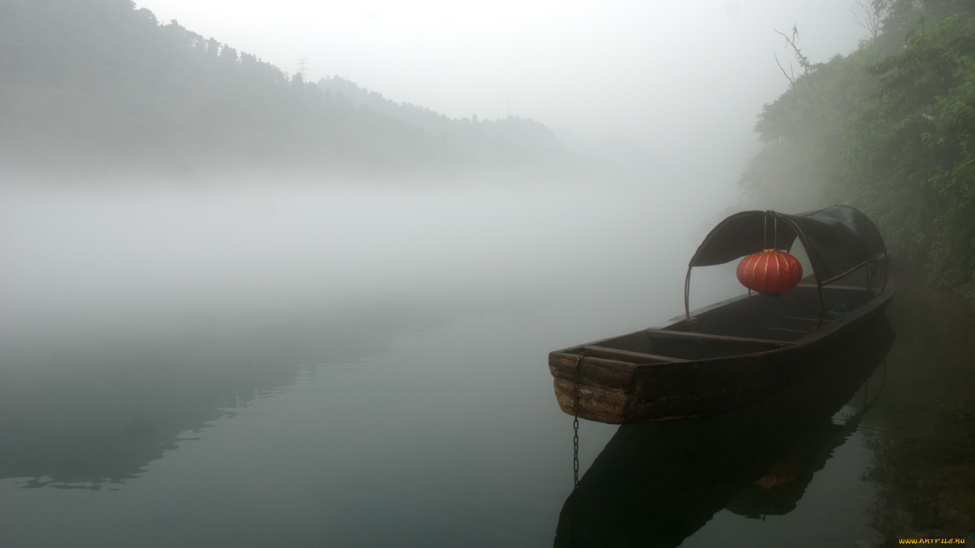 корабли, лодки, , шлюпки, туман, озеро, лодка