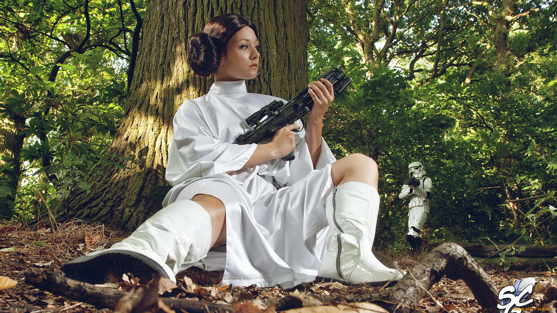 разное, cosplay, , косплей, лес, штурмовик, оружие, девушка, leia, star, wars