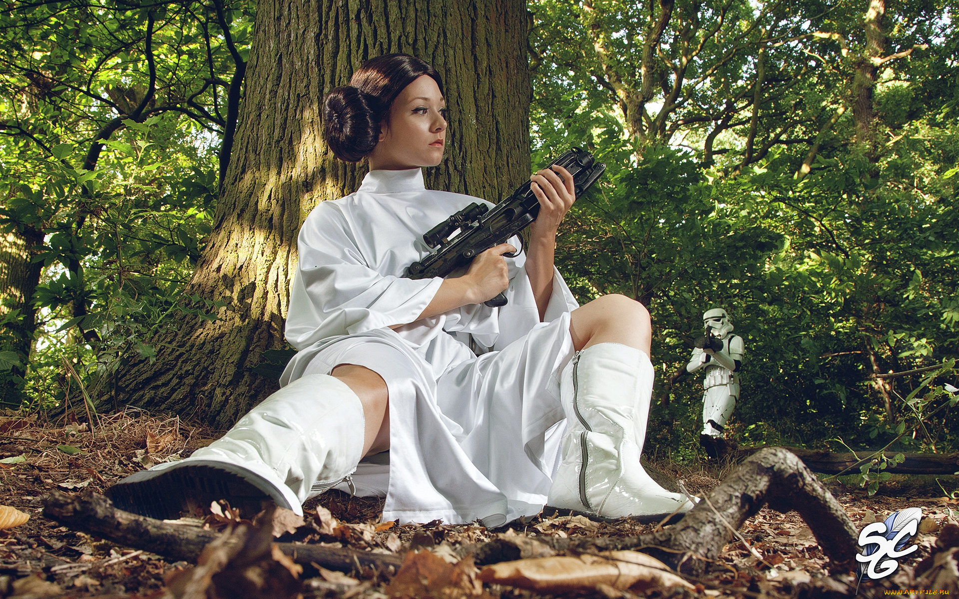 разное, cosplay, , косплей, лес, штурмовик, оружие, девушка, leia, star, wars