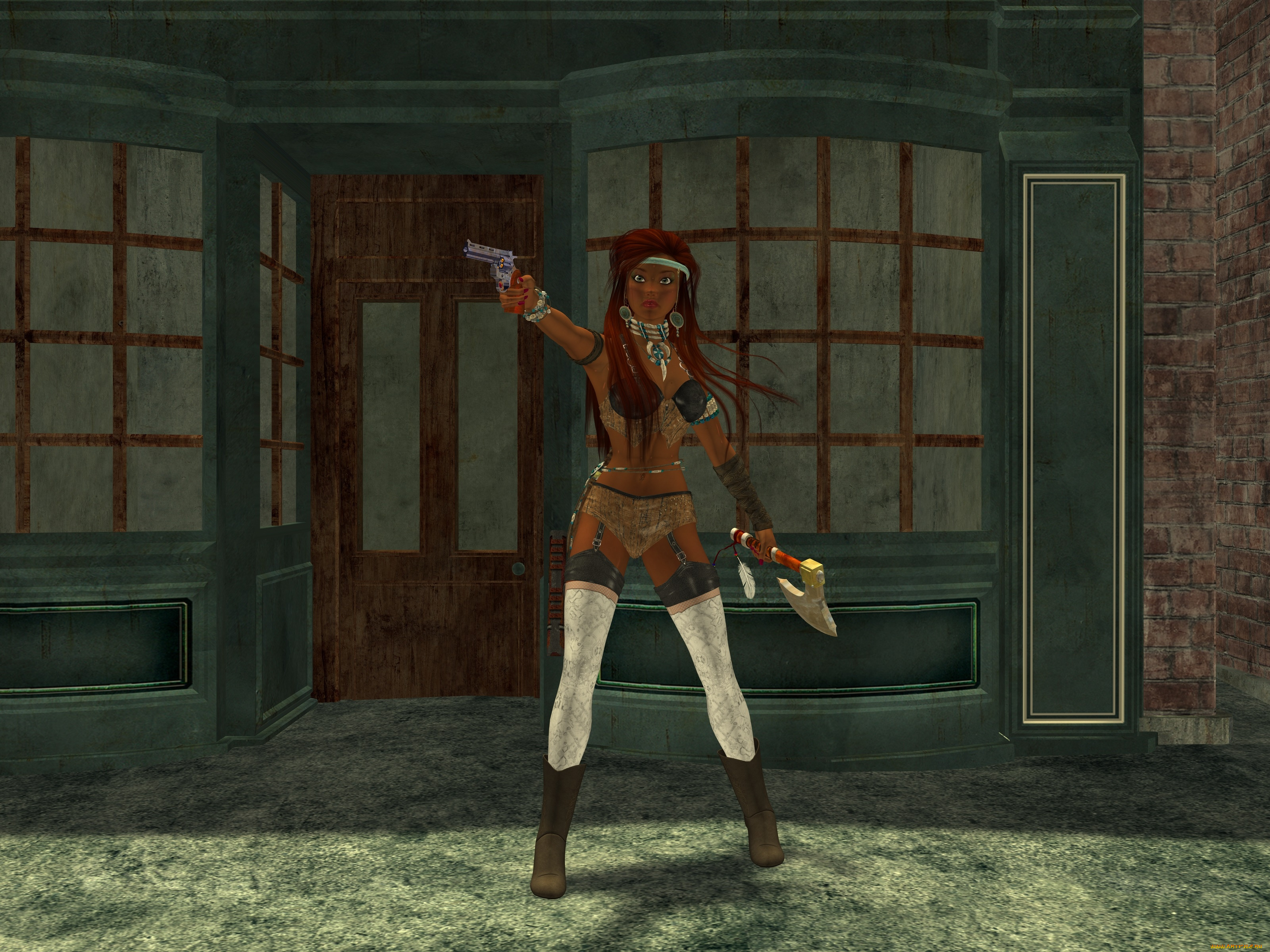 3д, графика, фантазия, , fantasy, девушка, взгляд, фон, оружие