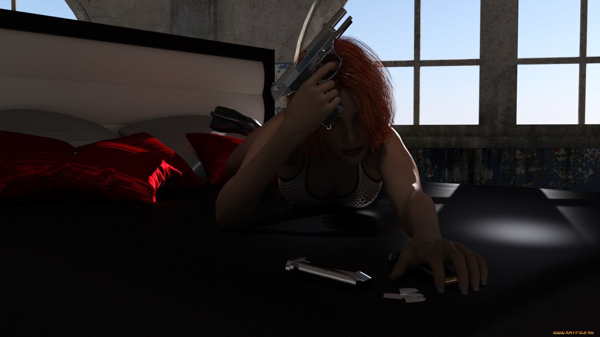 3д, графика, люди, , people, девушка, оружие, фон, взгляд