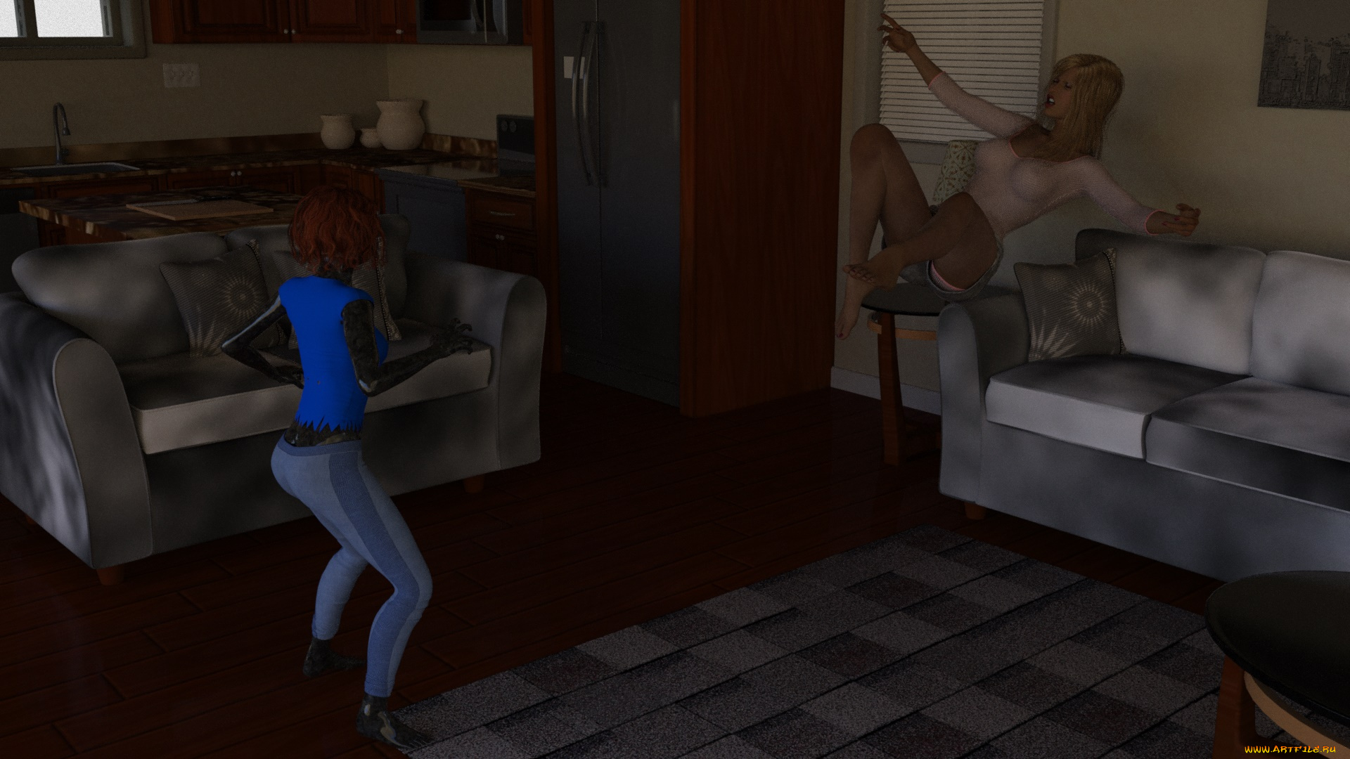 3д, графика, люди, , people, девушка, взгляд, фон, мать, дочь, интерьер