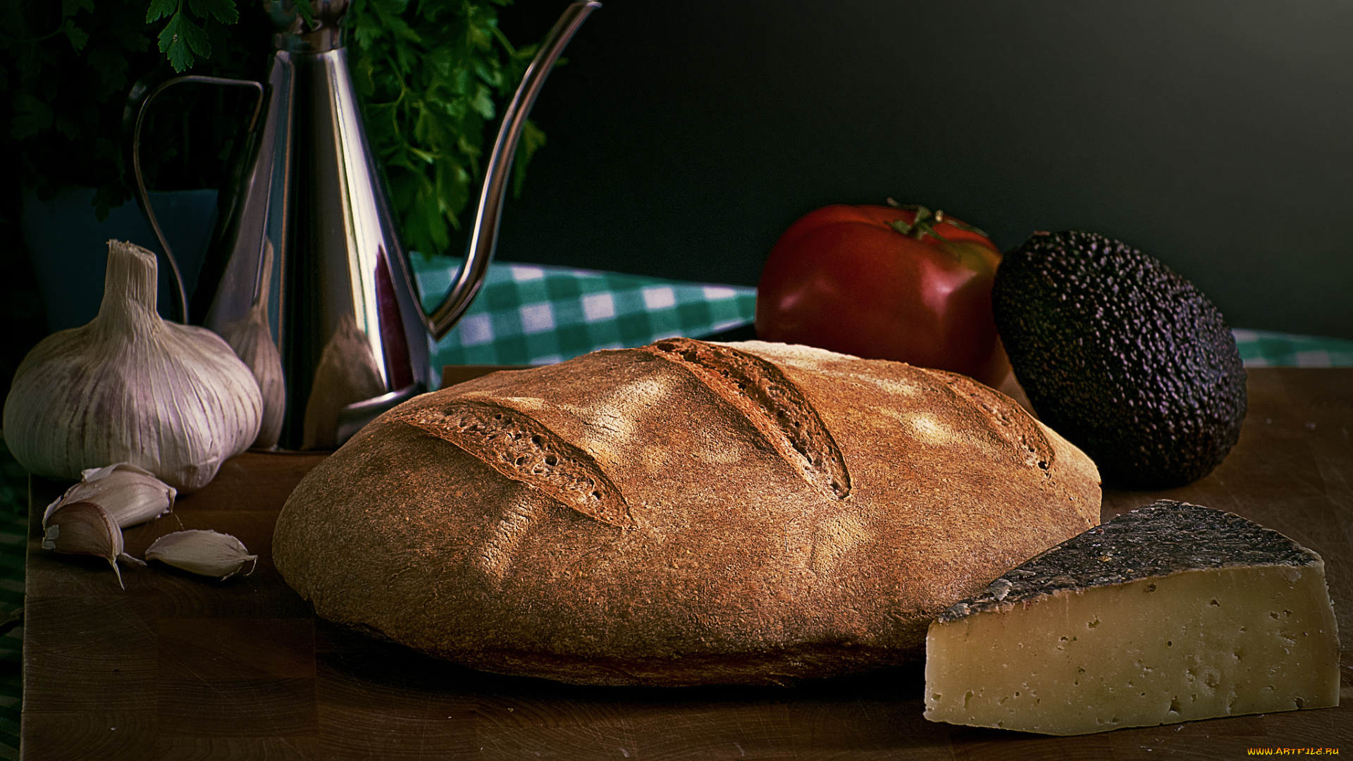 еда, натюрморт, кофейник, хлеб, сыр
