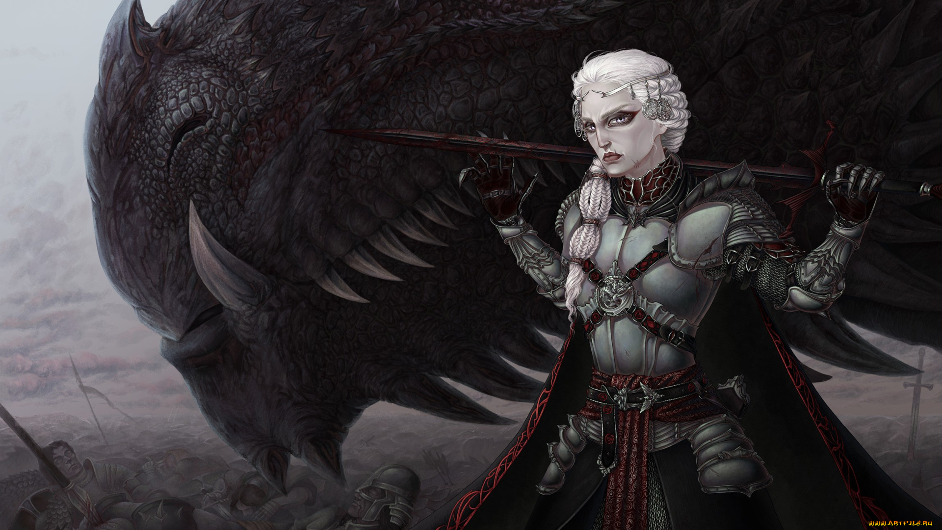 фэнтези, красавицы, и, чудовища, девушка, дракон