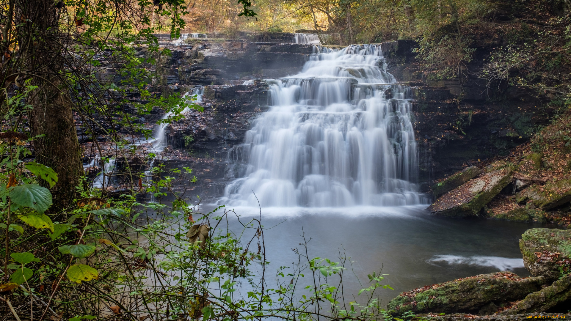 природа, водопады, водопад, лес, река