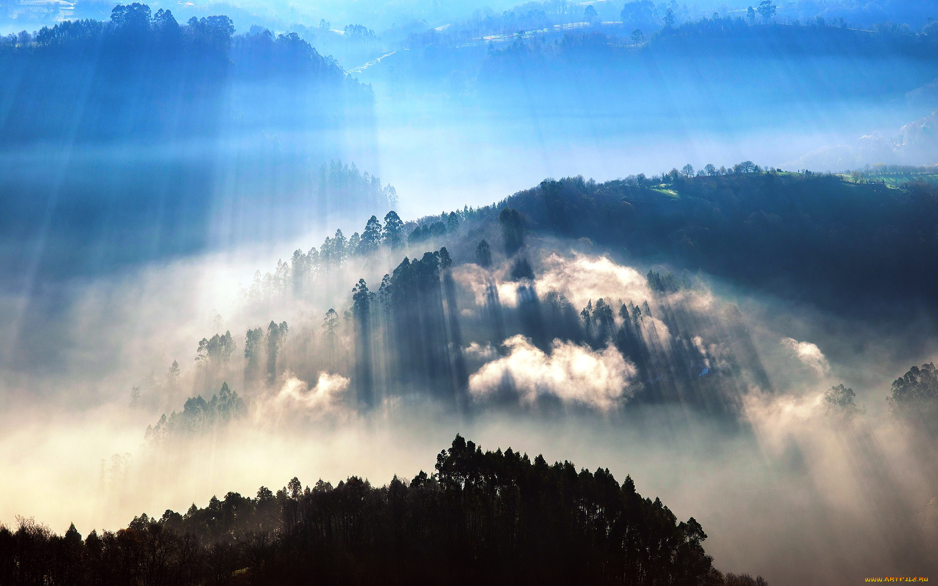 природа, реки, озера, лучи, свет, лес, деревья, горы