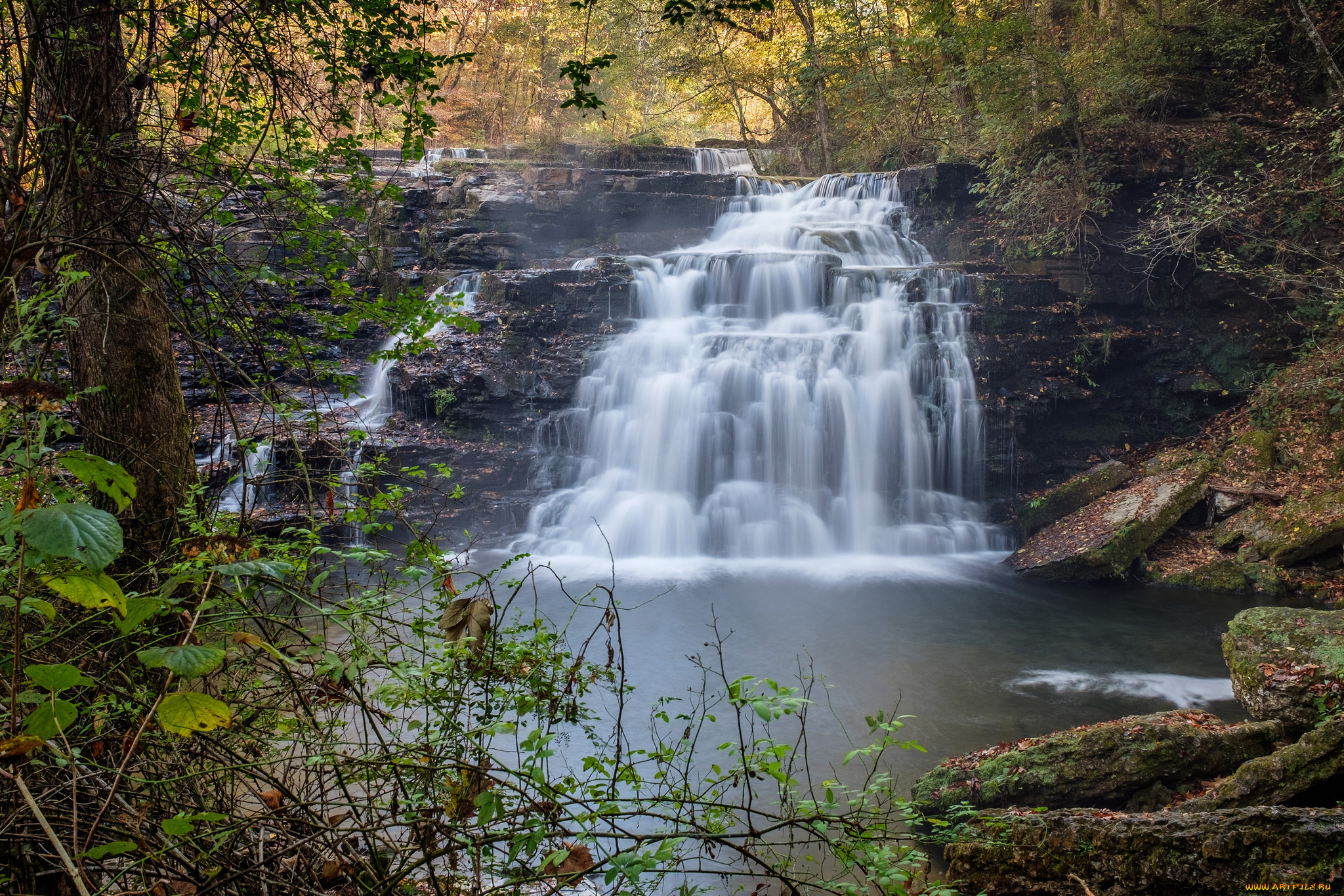 природа, водопады, водопад, лес, река