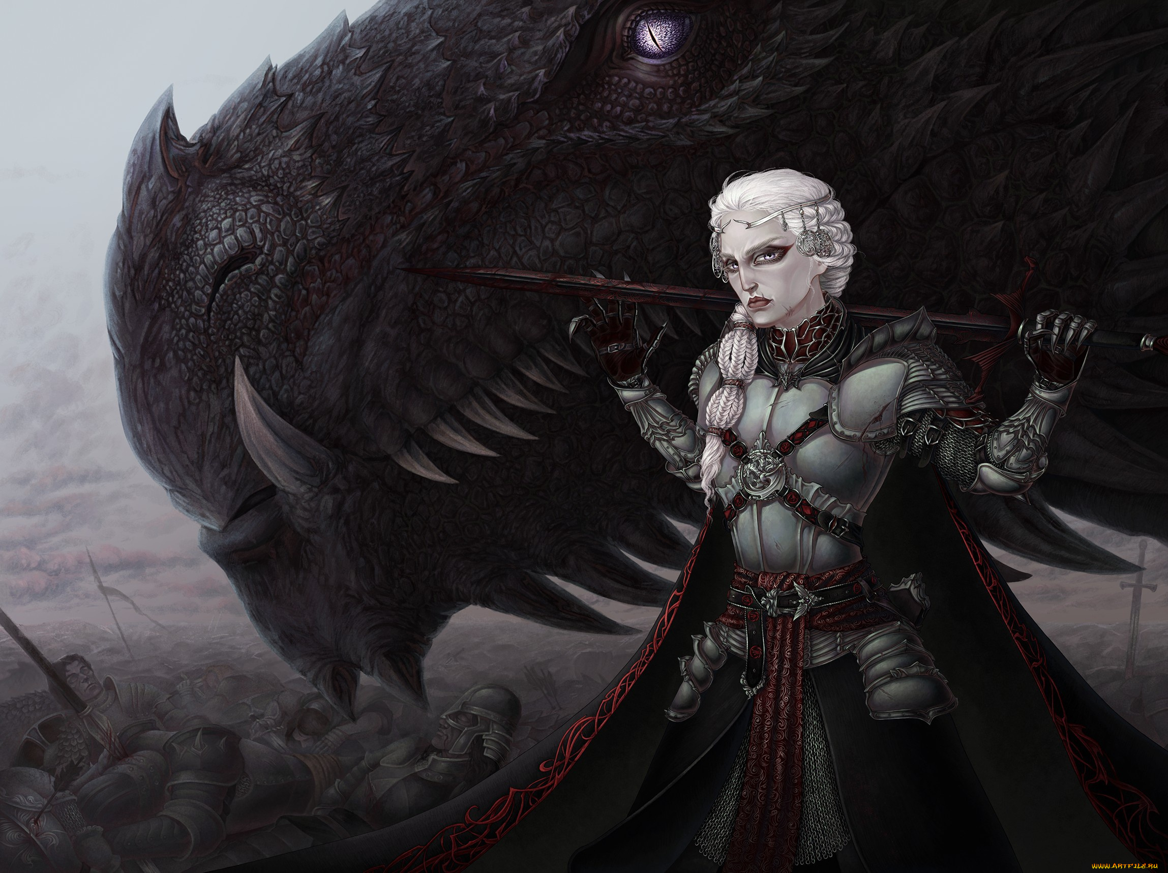 фэнтези, красавицы, и, чудовища, девушка, дракон