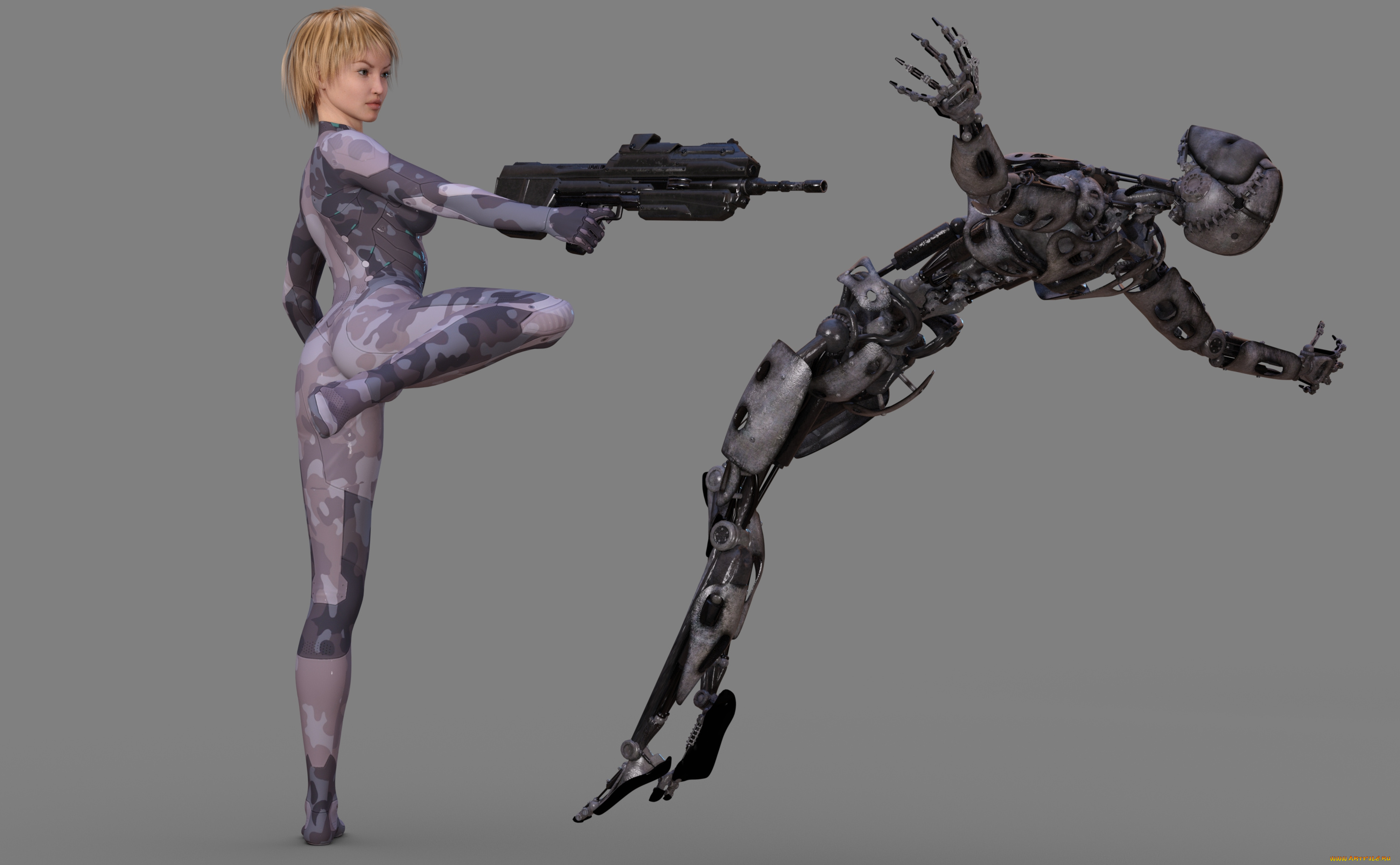 3д, графика, фантазия, , fantasy, девушка, оружие, фон, взгляд