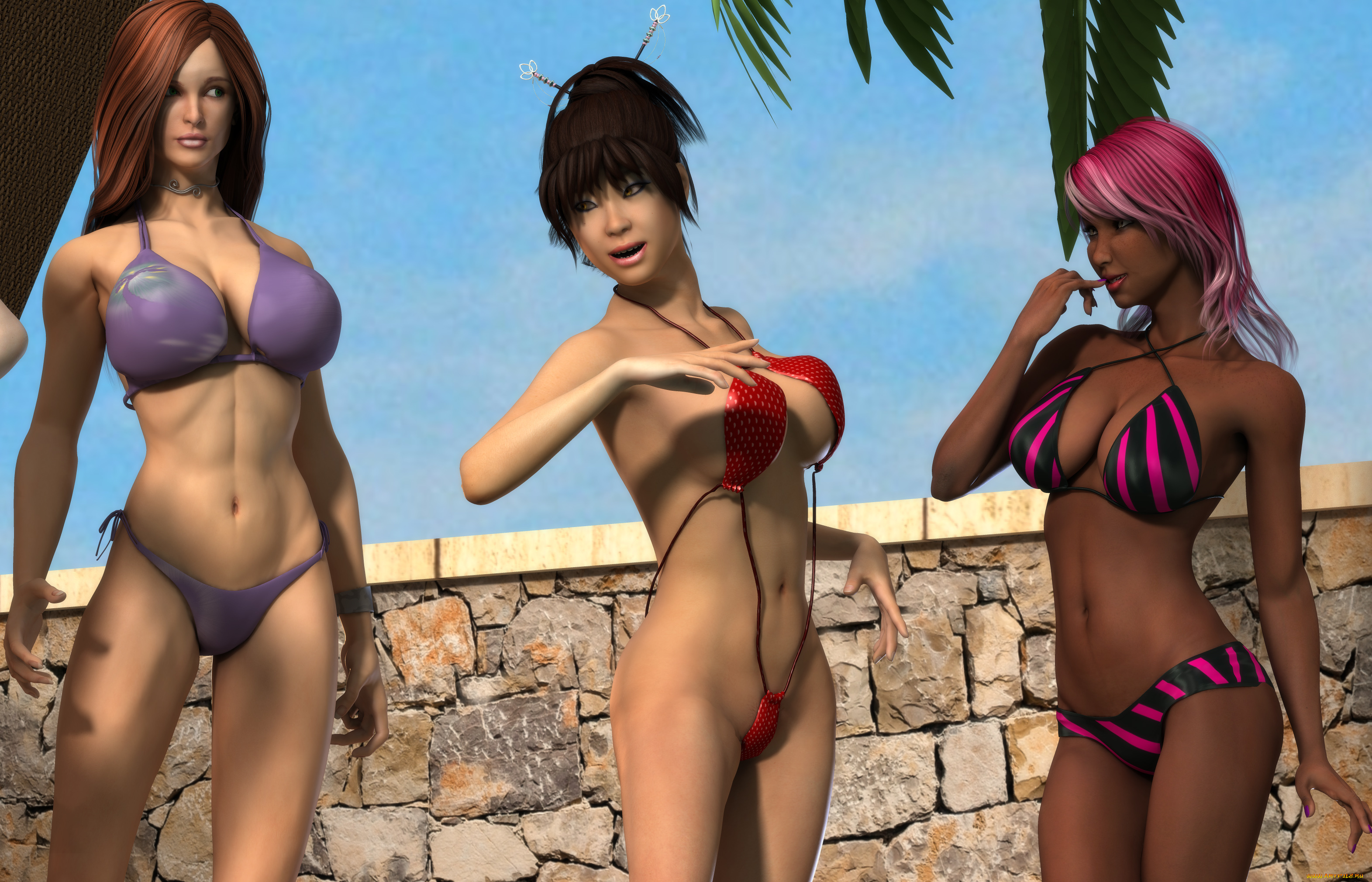 3д, графика, люди, , people, девушки, взгляд, фон