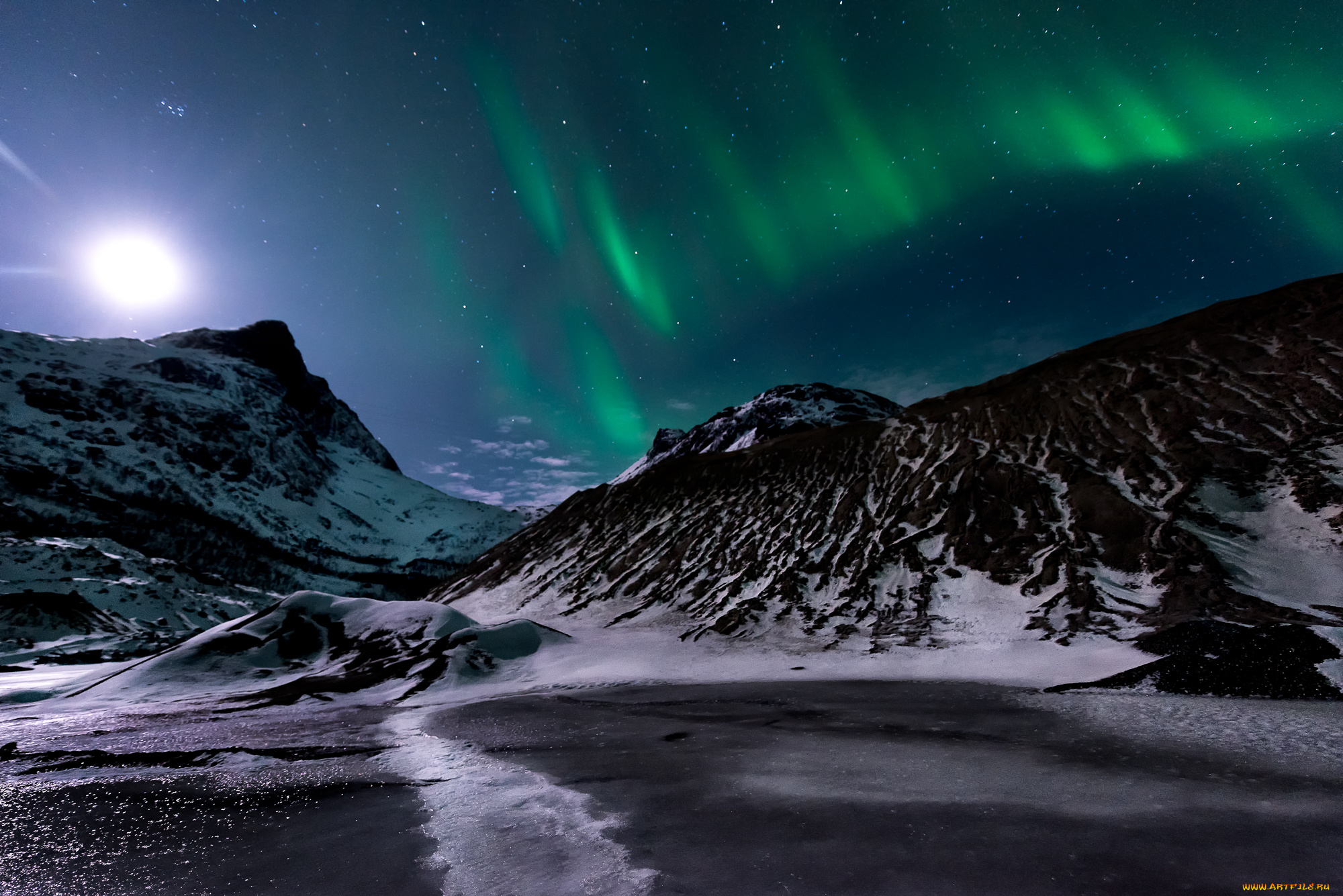 природа, северное, сияние, простор