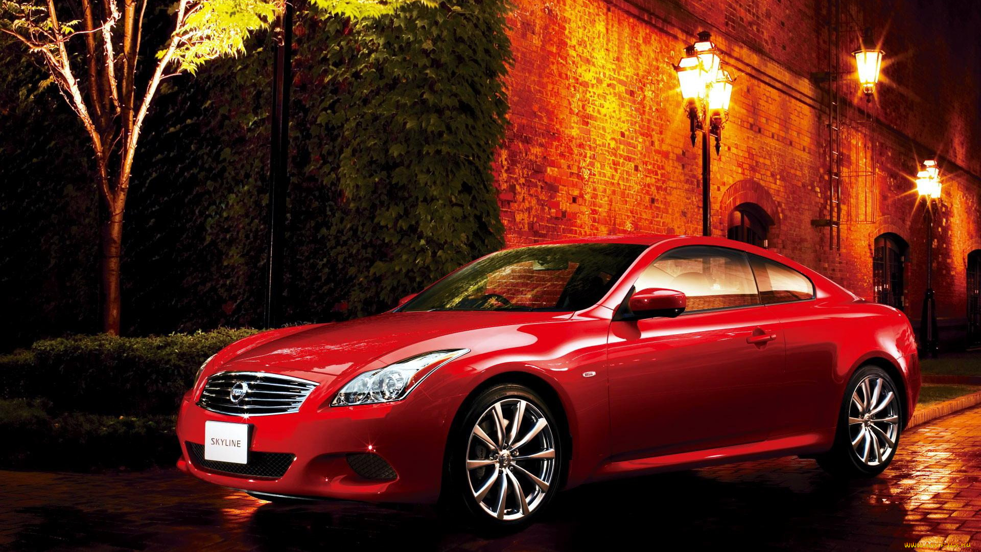 автомобили, nissan, datsun, ниссан, skyline, красный, фонари, стена