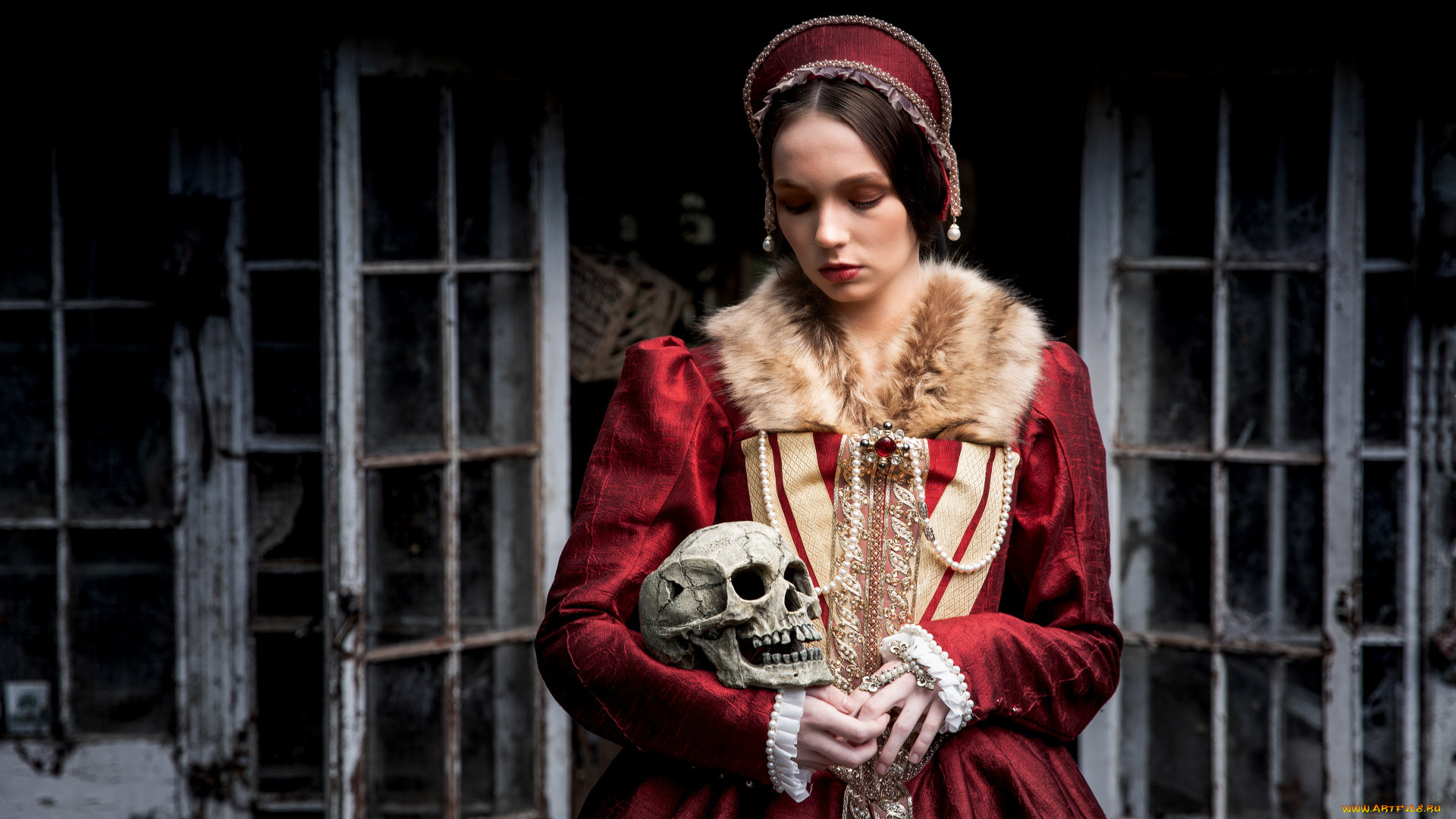 девушки, -, брюнетки, , шатенки, череп, старинный, наряд