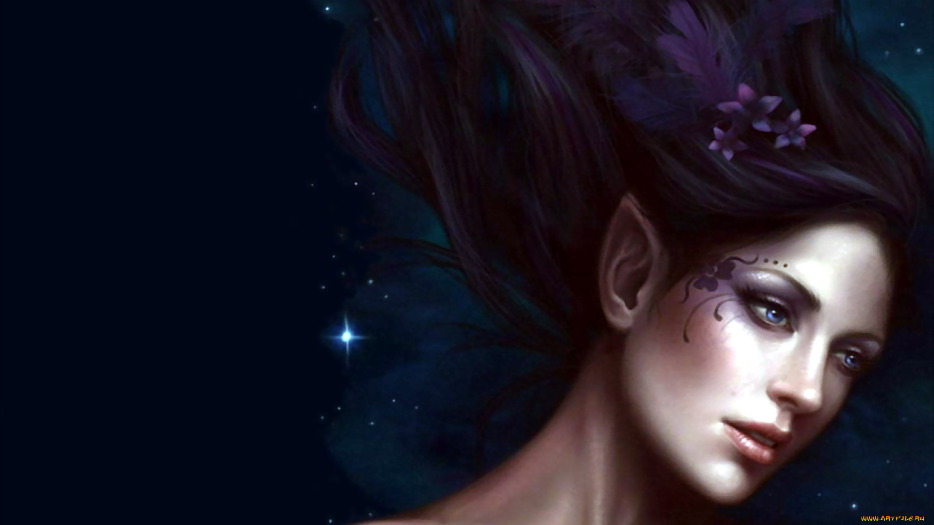 фэнтези, эльфы, девушка, цветок, эльф, лицо