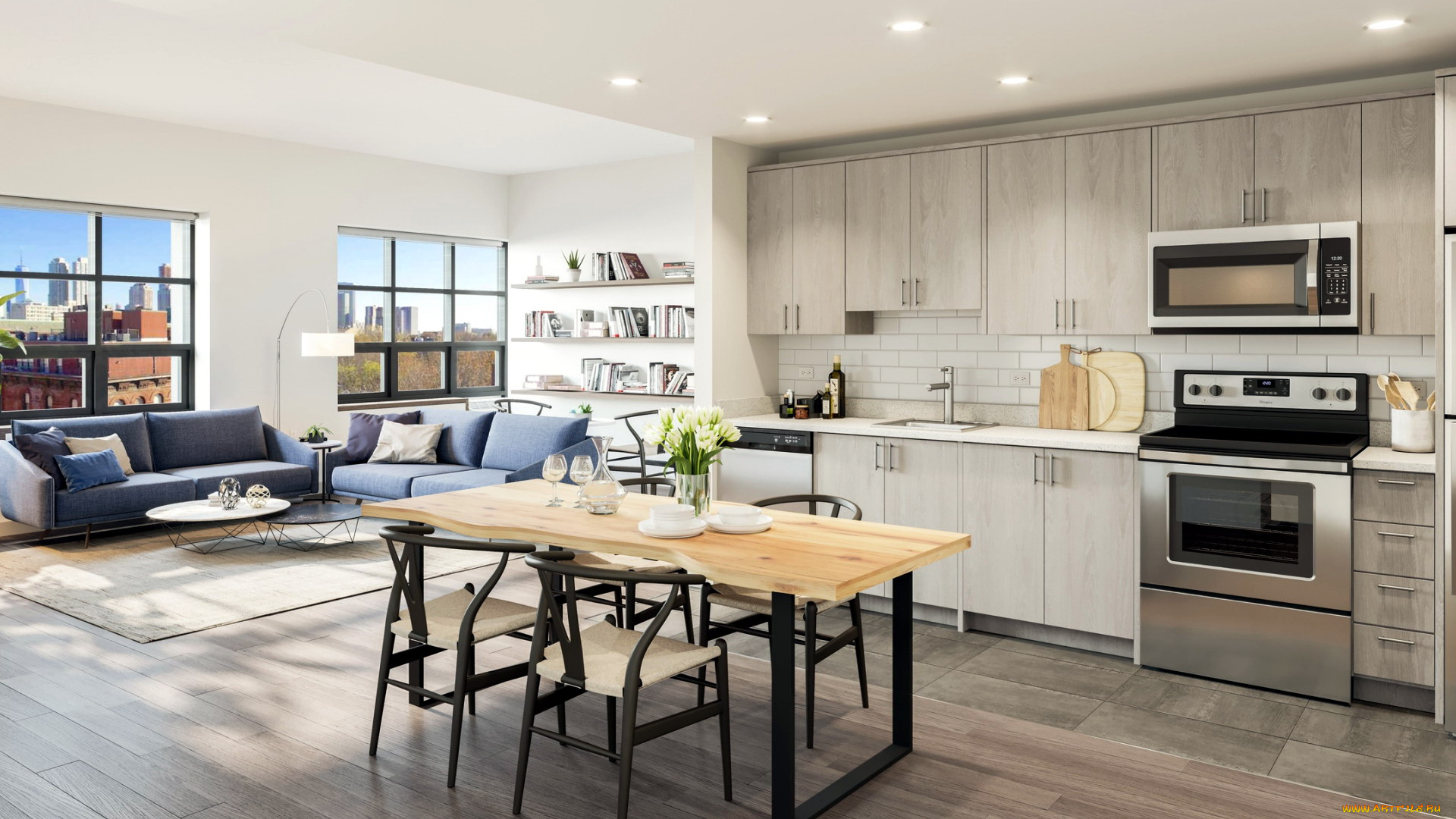 интерьер, кухня, мягкий, уголок, плита, шкафы, стол, стулья