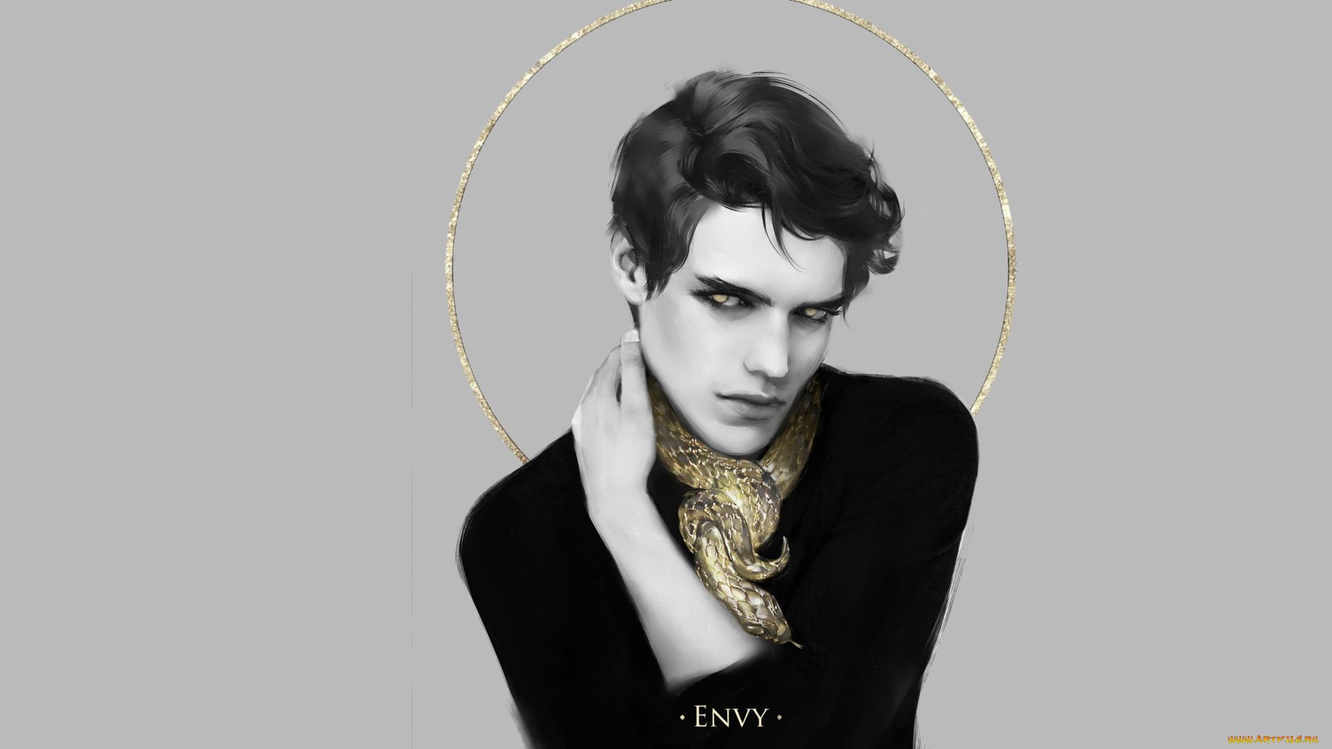 рисованное, люди, парень, змея, зависть