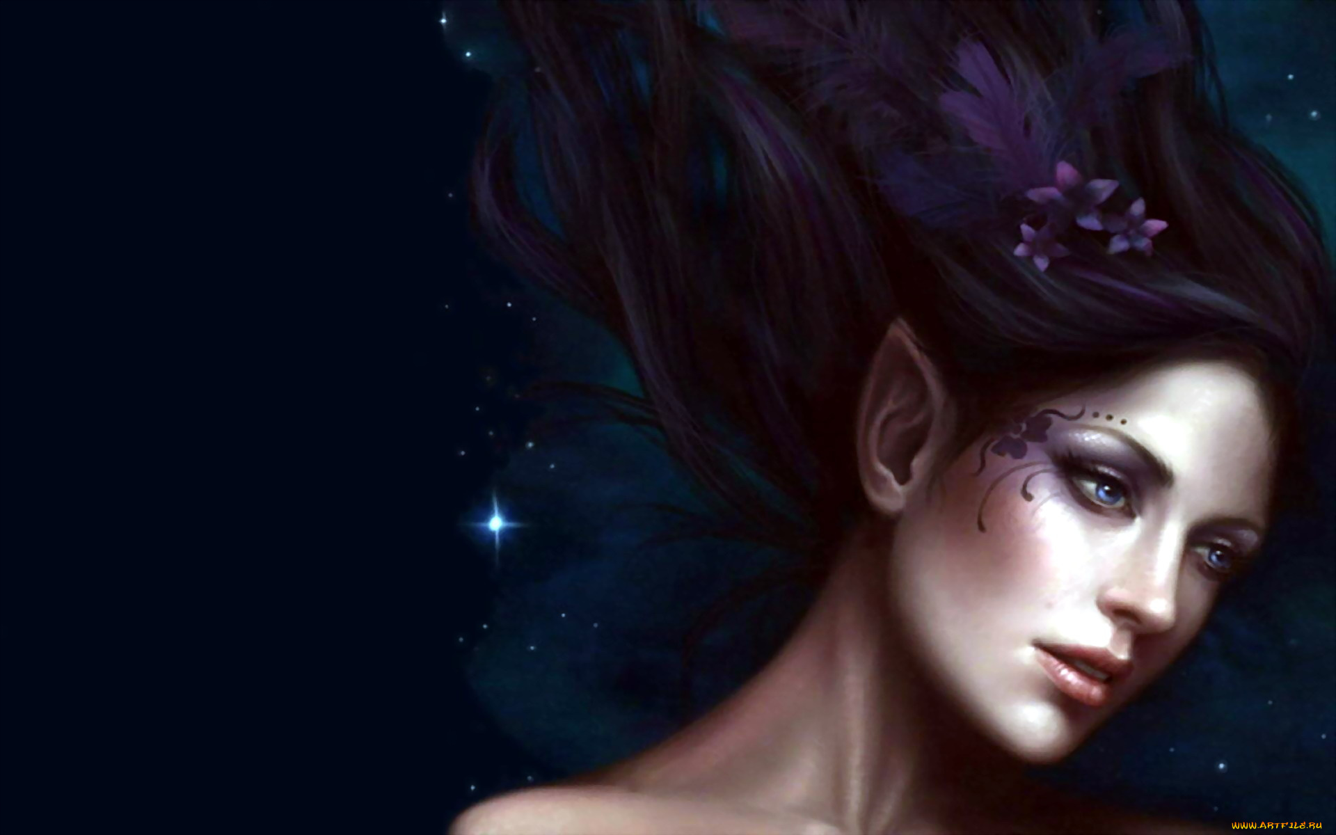 фэнтези, эльфы, девушка, цветок, эльф, лицо