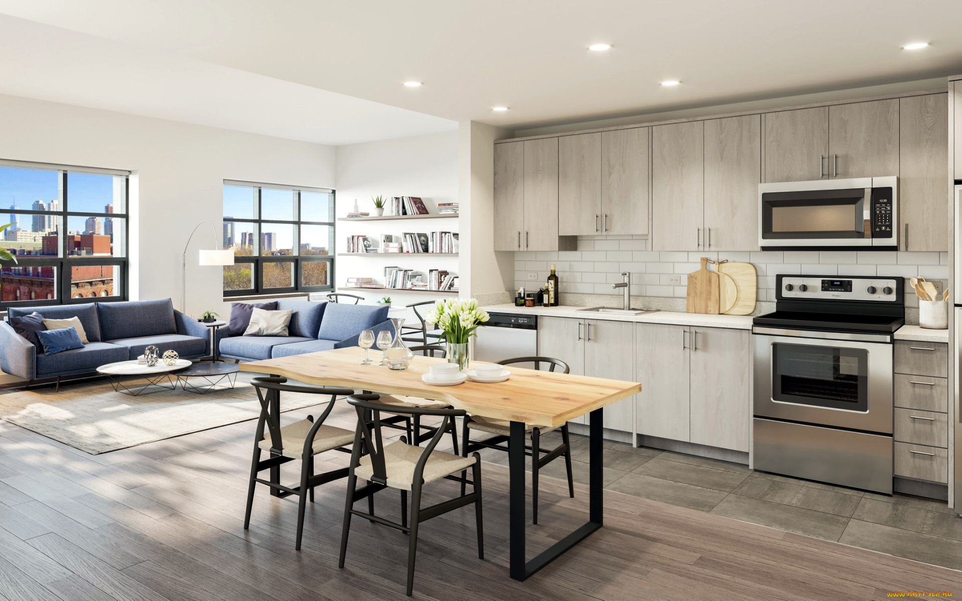 интерьер, кухня, мягкий, уголок, плита, шкафы, стол, стулья