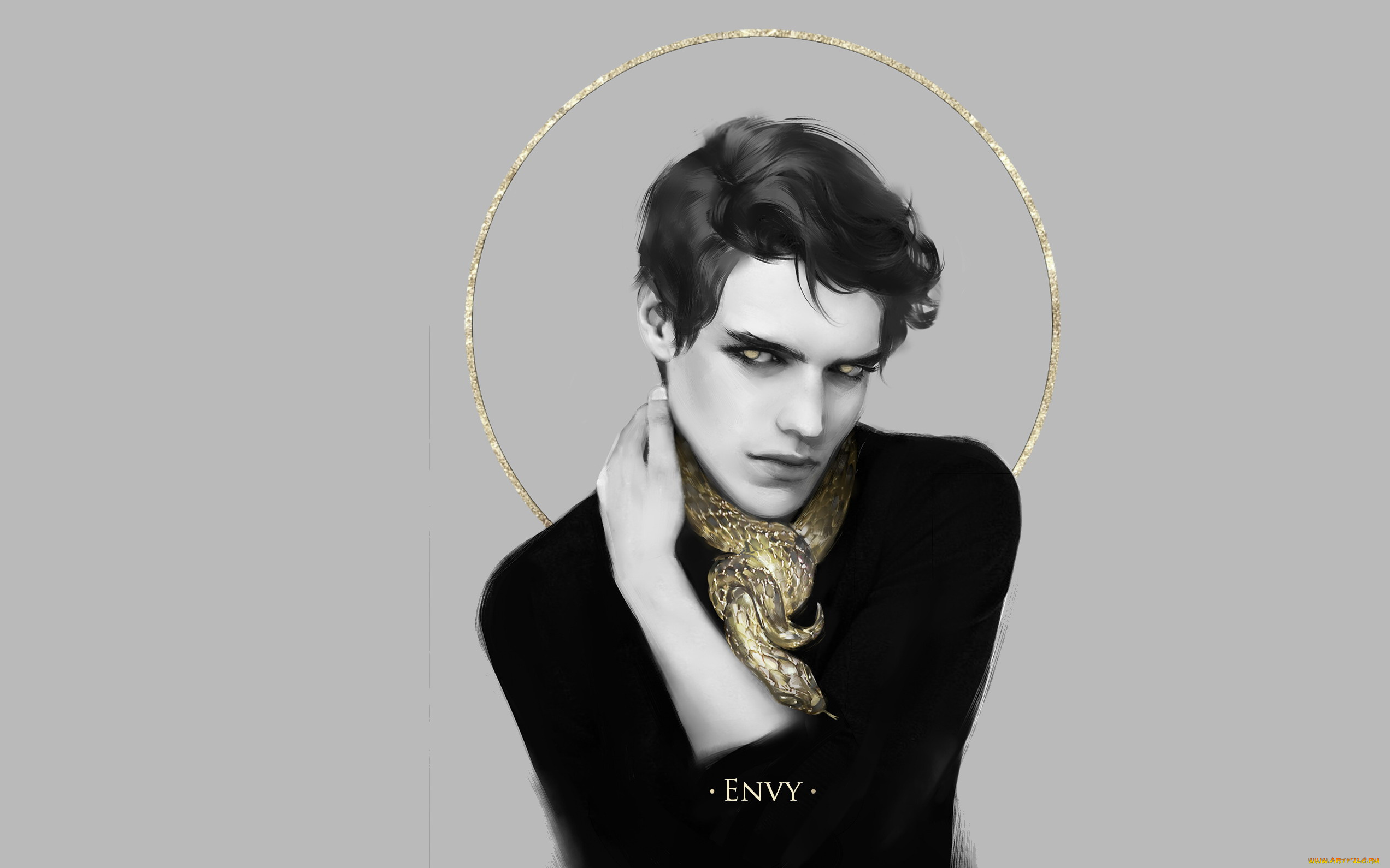 рисованное, люди, парень, змея, зависть