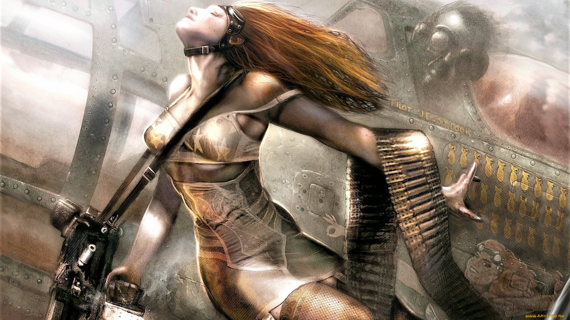 фэнтези, девушки, самолет, женщина, дух, оружие