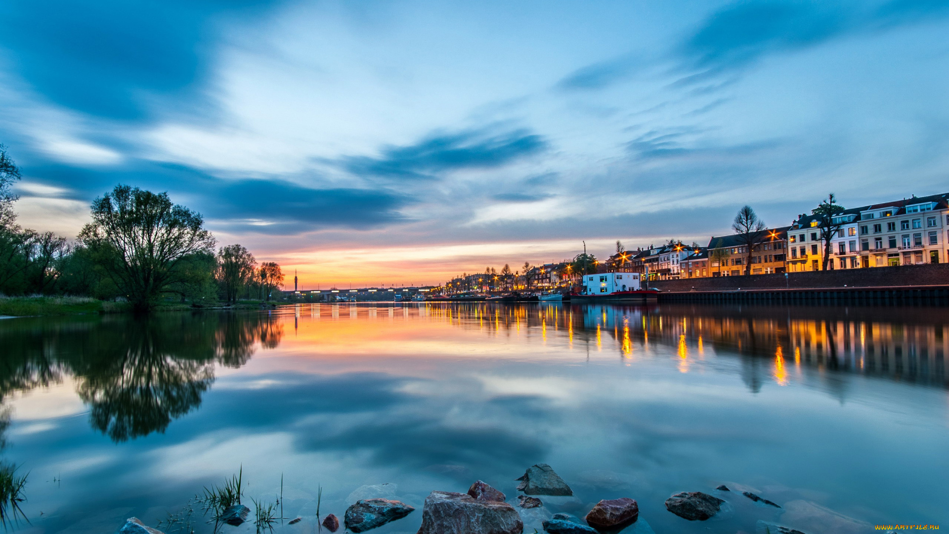 arnhem, netherlands, города, -, огни, ночного, города
