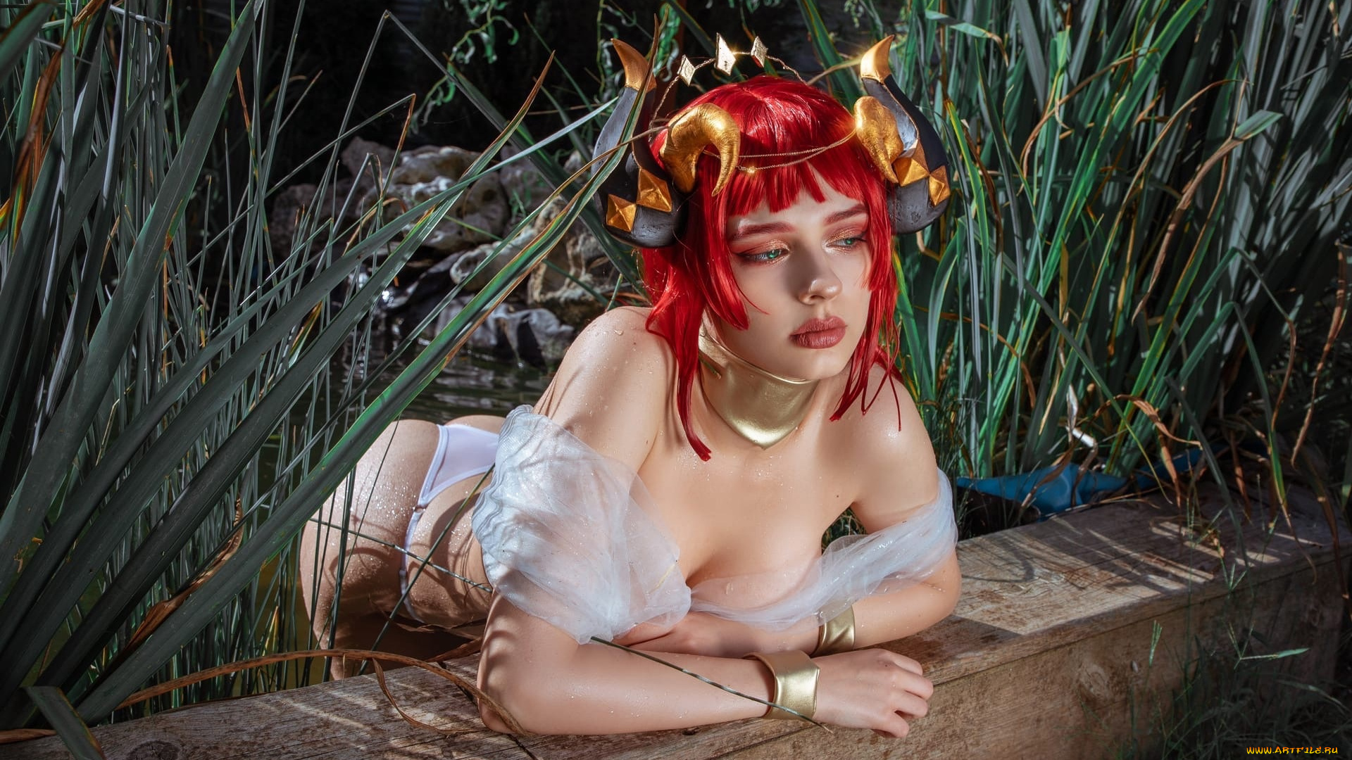 девушки, -, креатив, , косплей, костюм, образ, пруд, белье