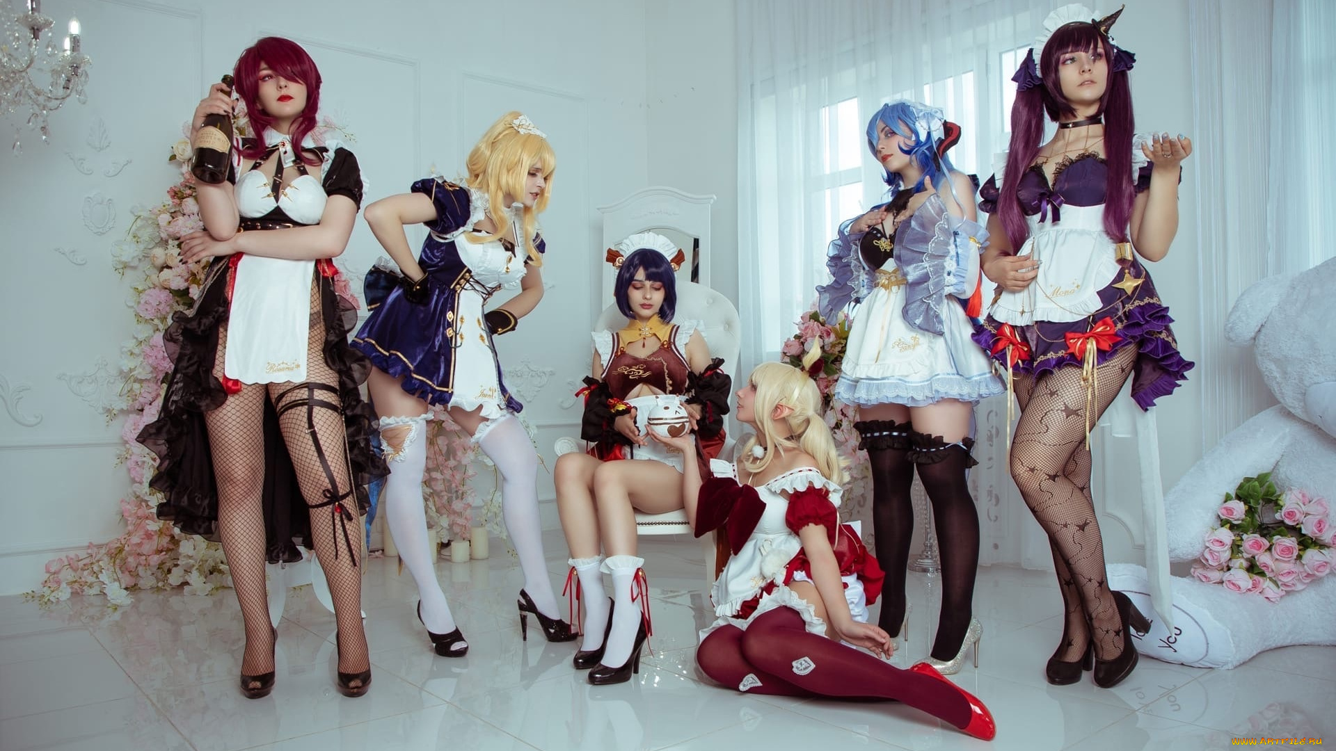 девушки, -, креатив, , косплей, костюмы, образы, цветы, мишка