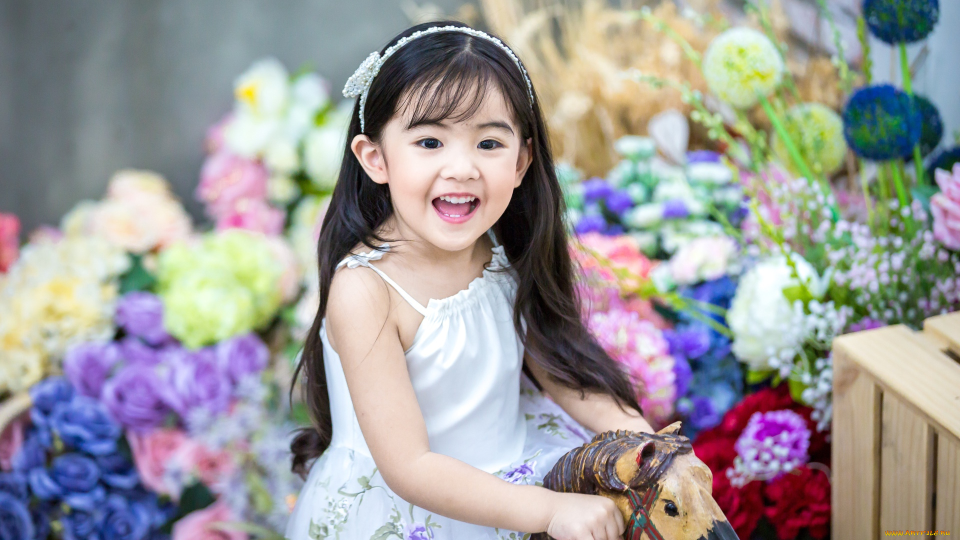 разное, дети, девочка, цветы, лошадка