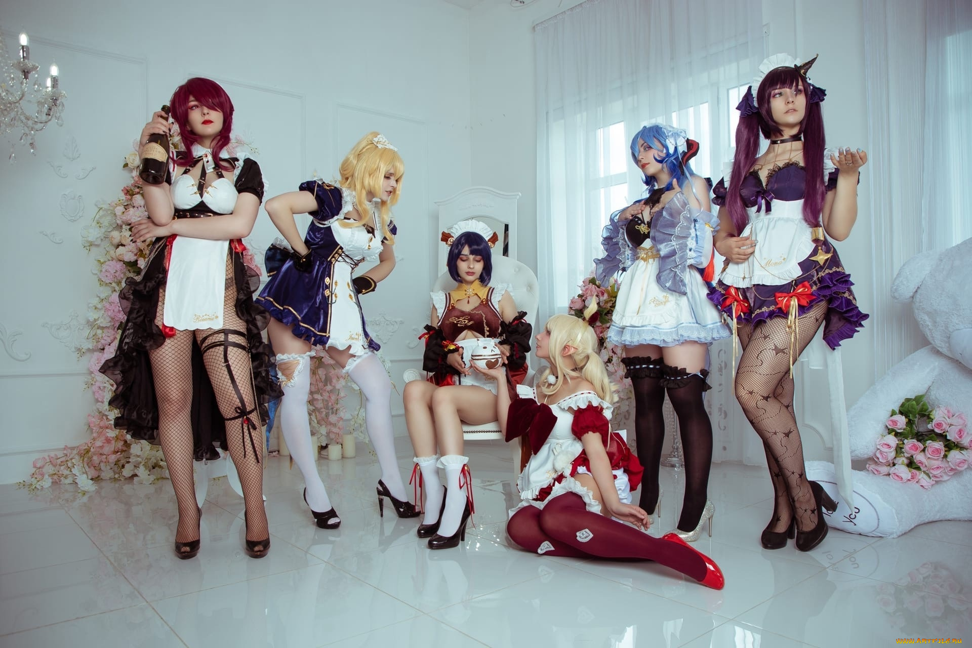 девушки, -, креатив, , косплей, костюмы, образы, цветы, мишка