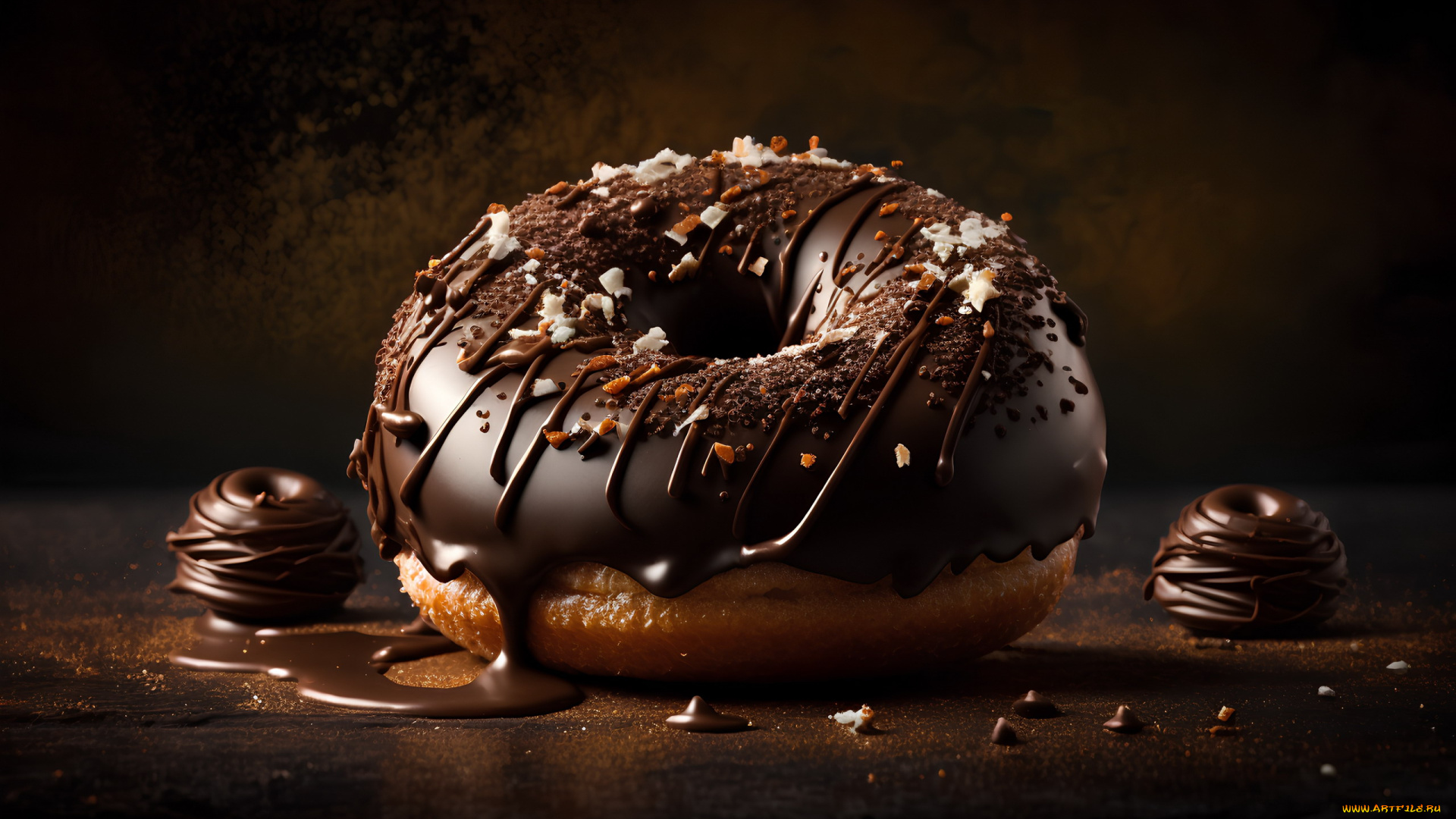 еда, хлеб, , выпечка, пончик, шоколадный