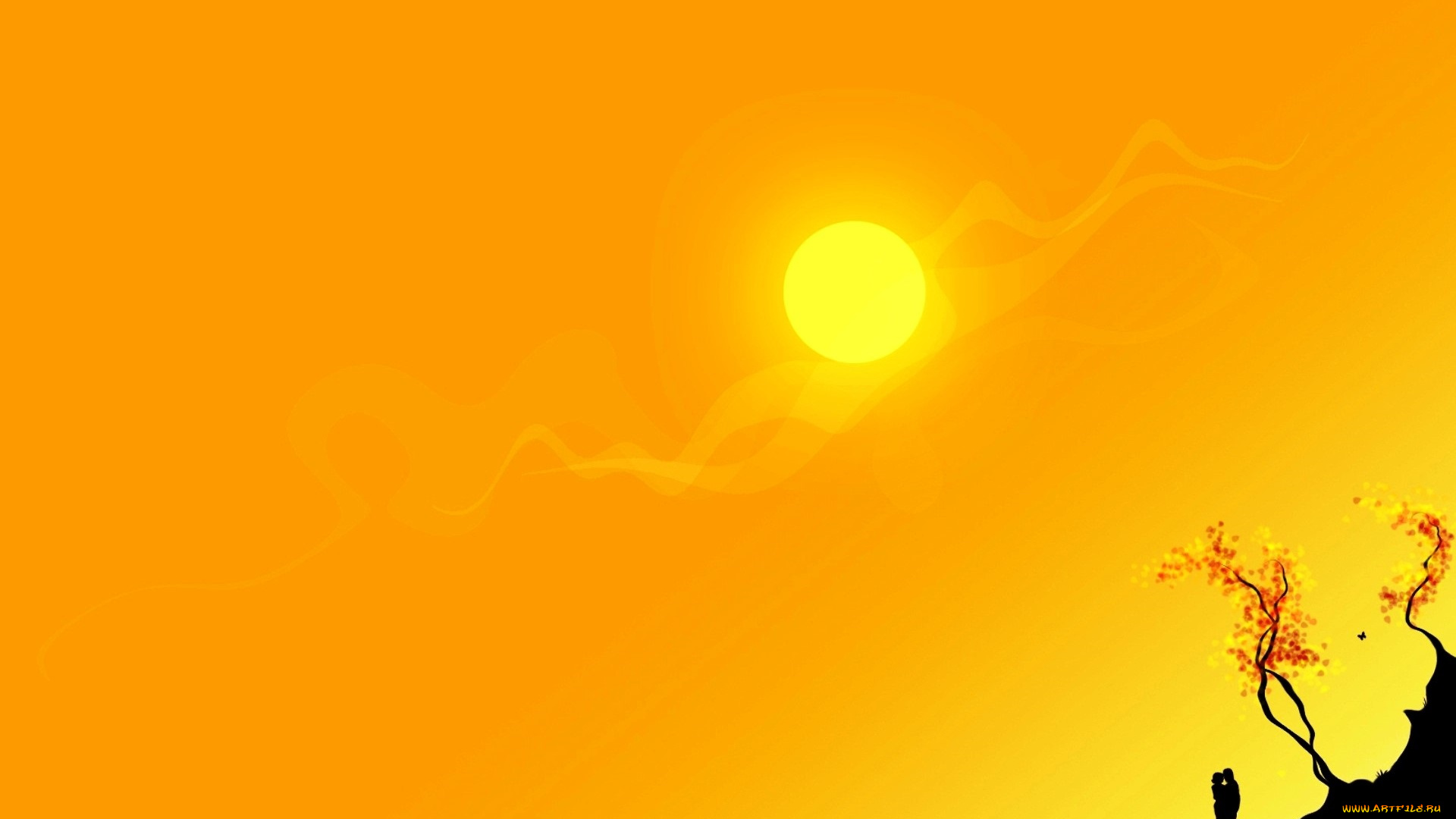 векторная, графика, люди, , people, солнце, склон, пара, деревья