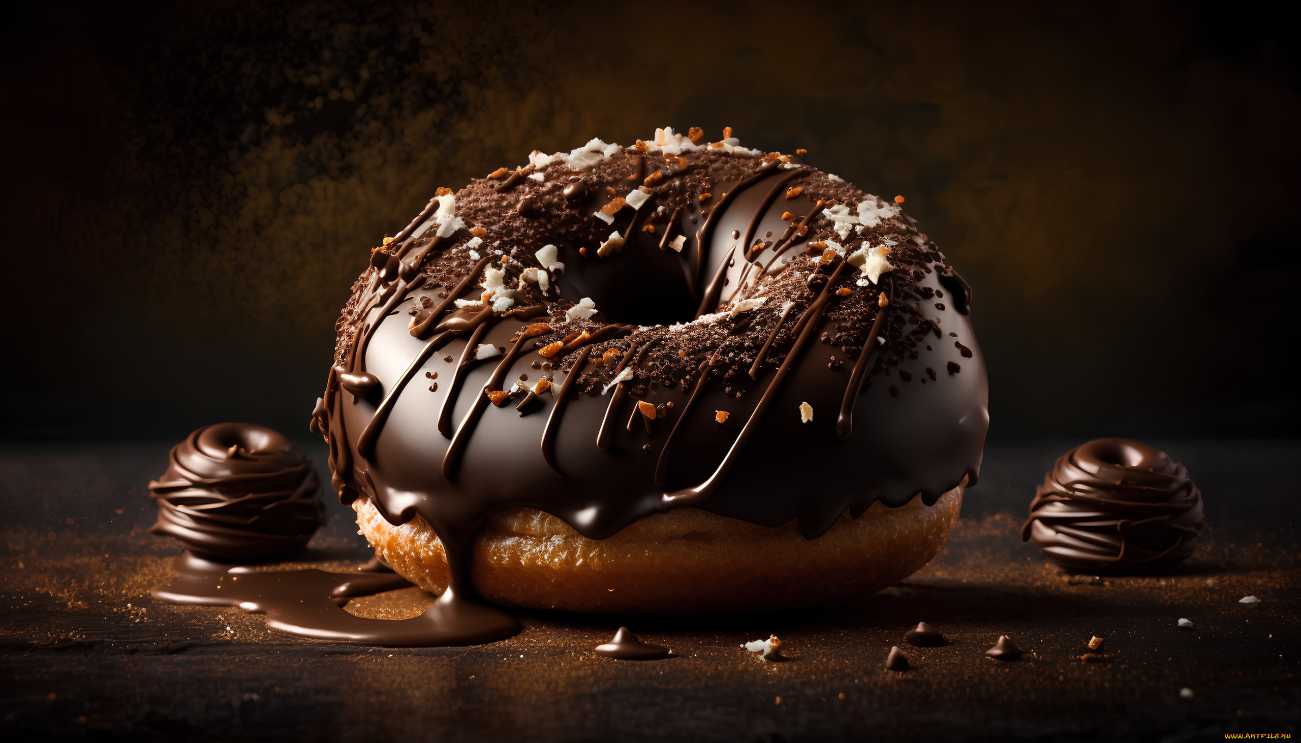 еда, хлеб, , выпечка, пончик, шоколадный