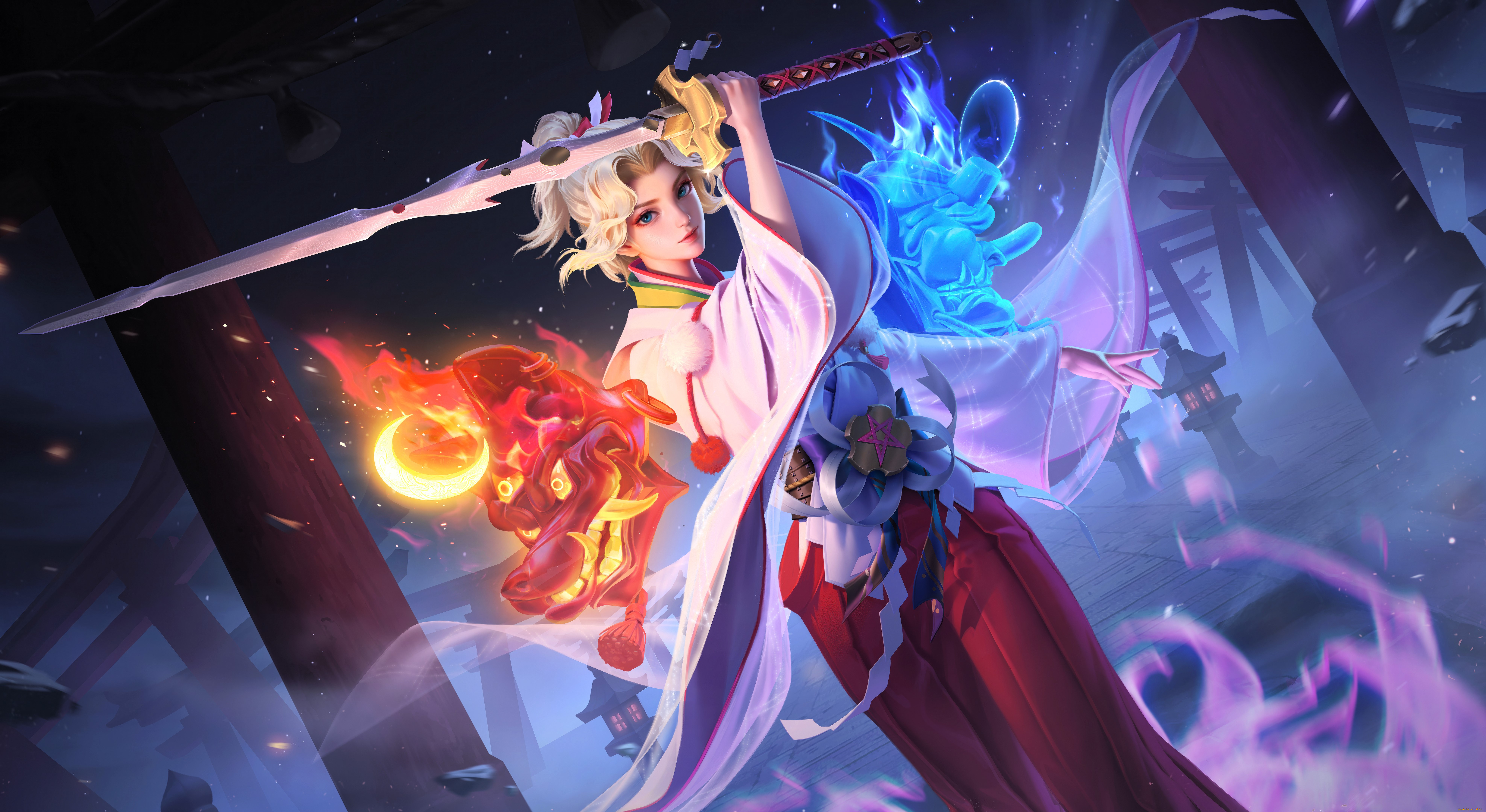 видео, игры, honor, of, kings, девушка, меч, демоны