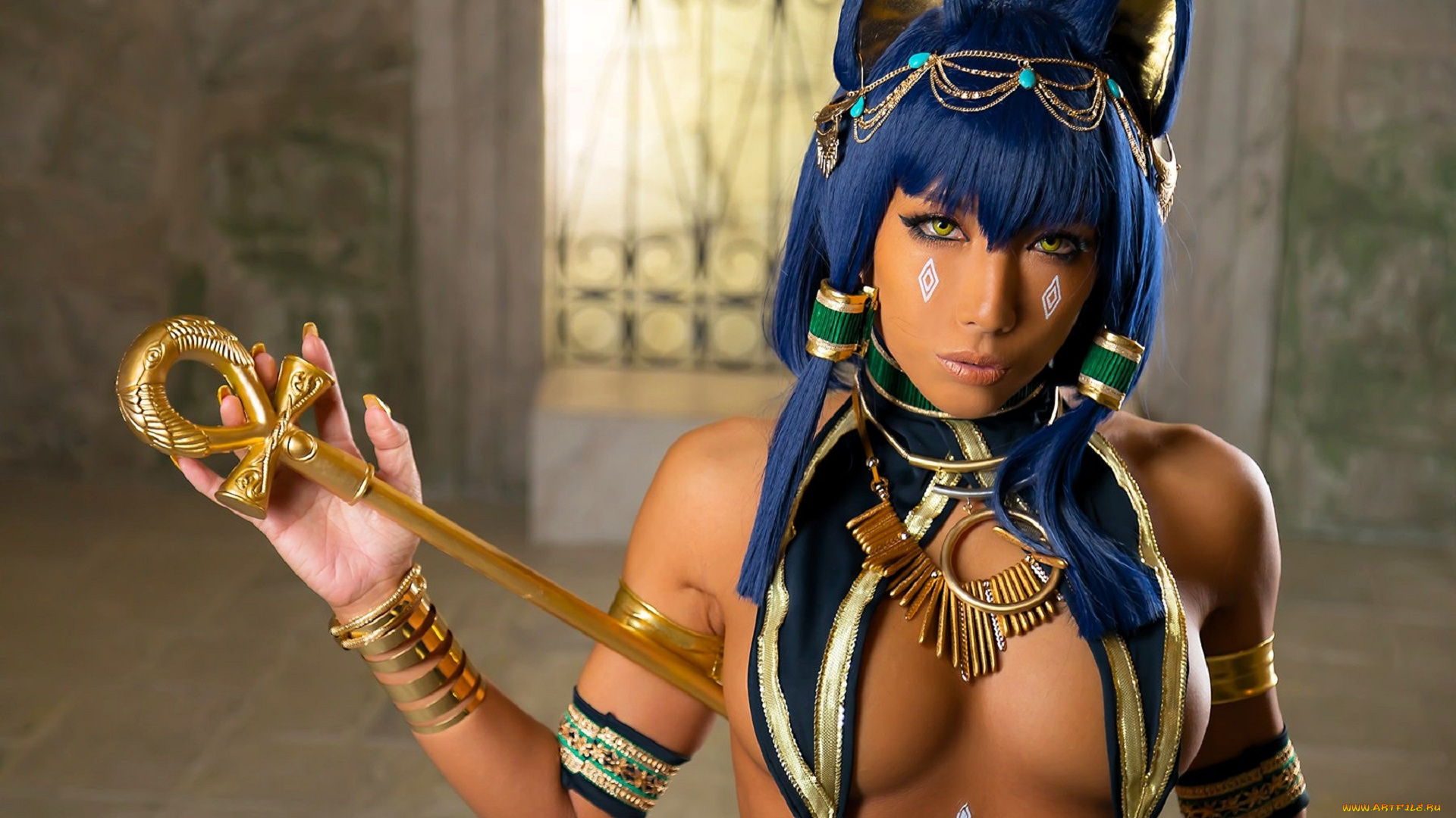 девушки, nonsummerjack, образ, косплей, наряд, костюм, ушки, украшения, анх, египет