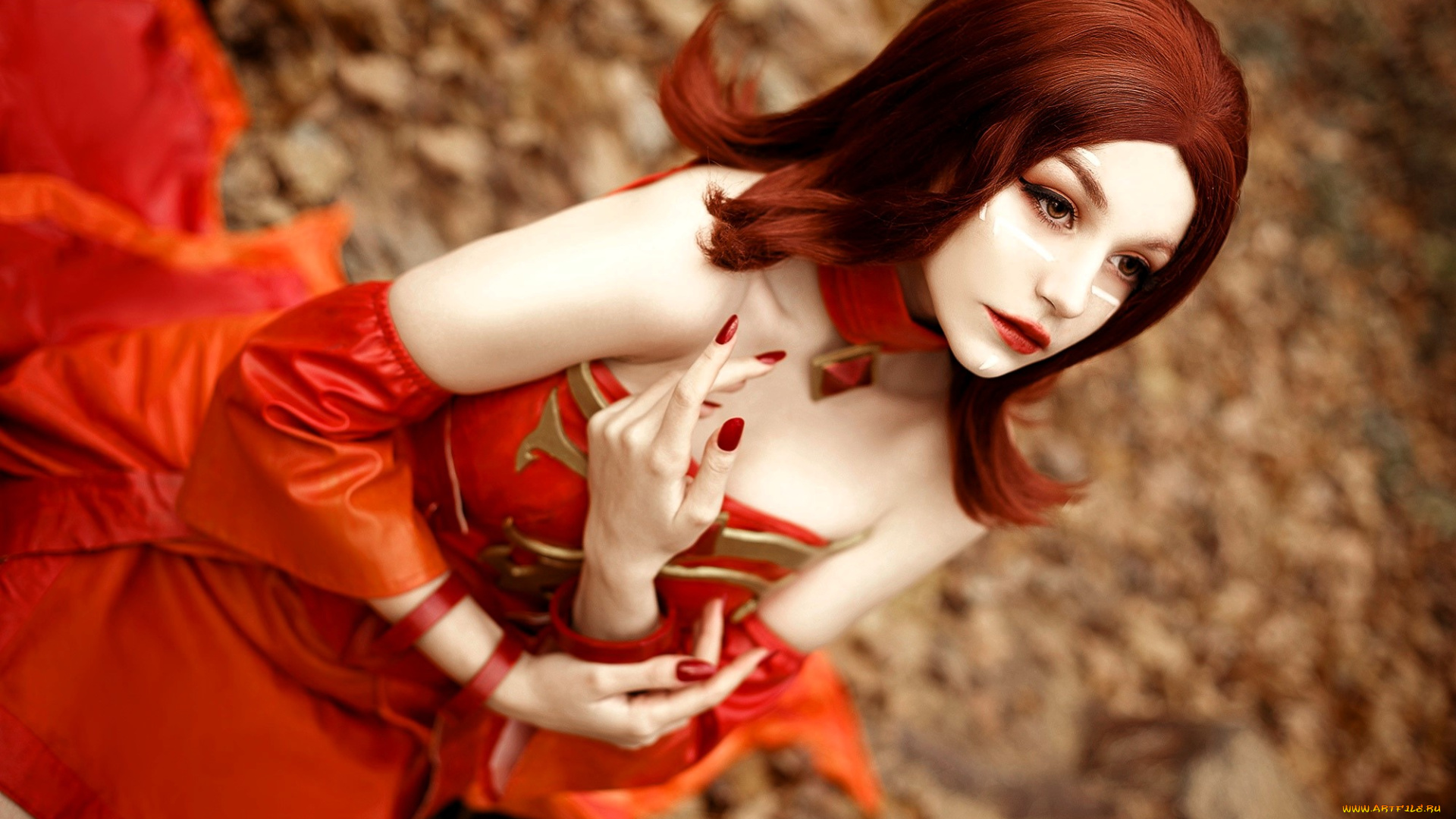 девушки, tenletters, образ, косплей, наряд, костюм, платье, листья, осень