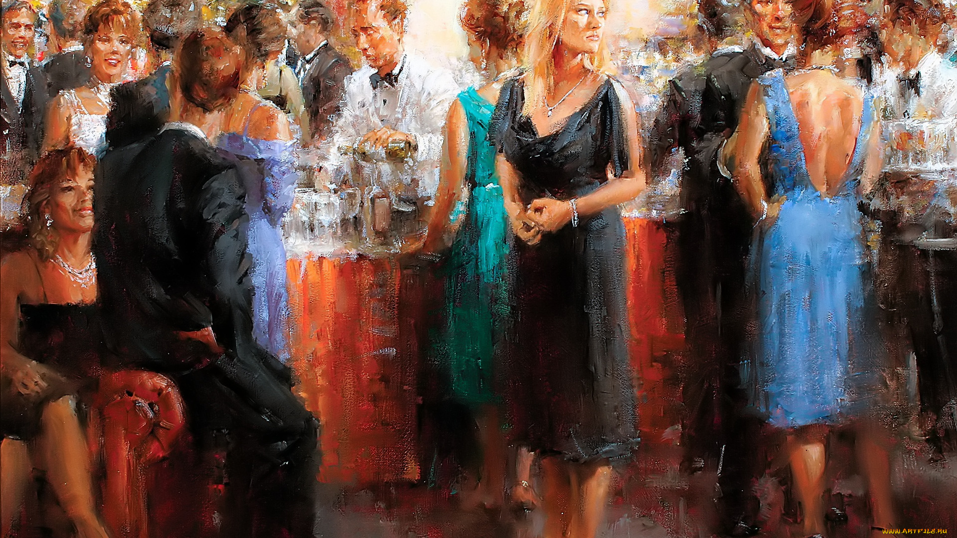 рисованное, andy, thomas, люди, наряды, стол, фуршет