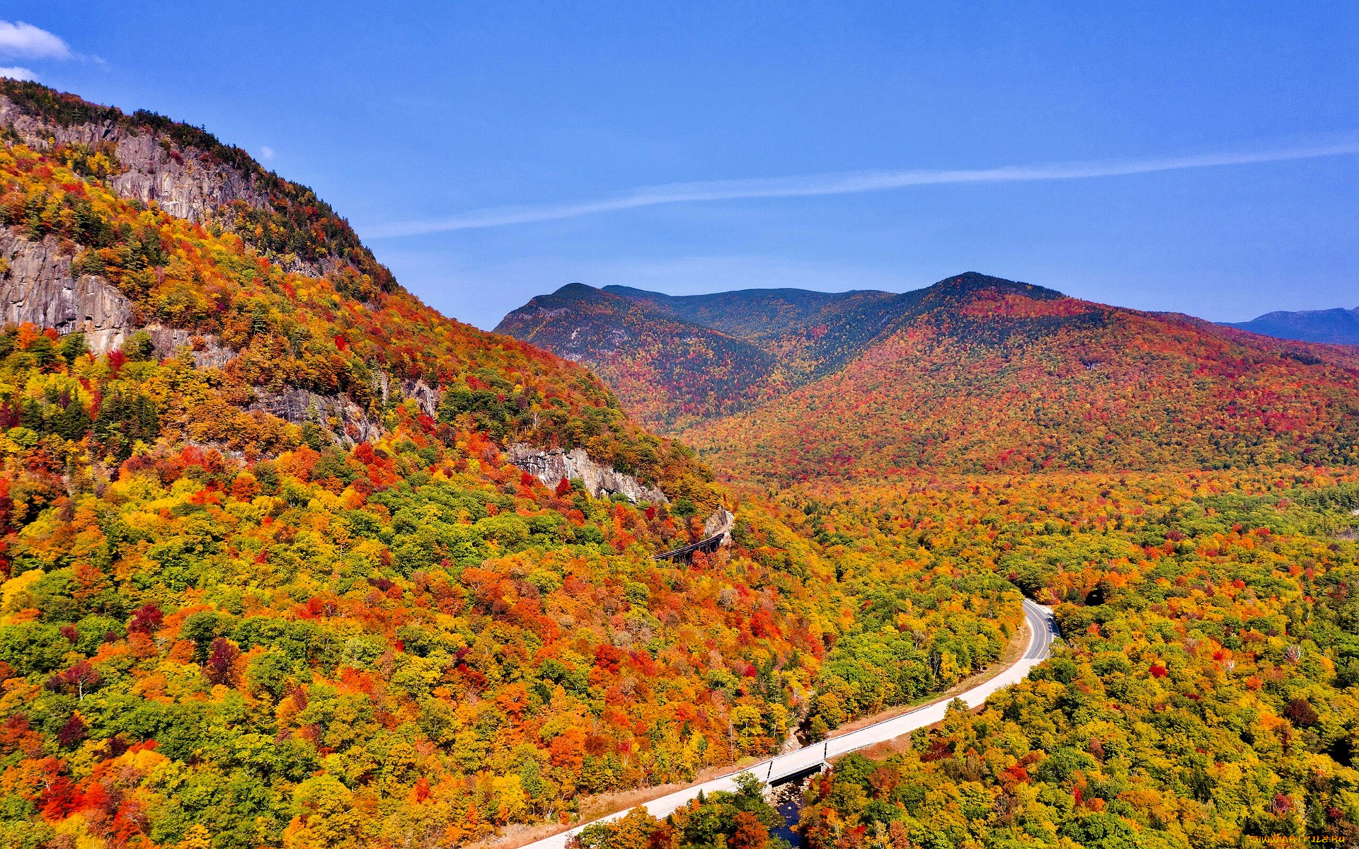 природа, горы, лес, осень, дорога