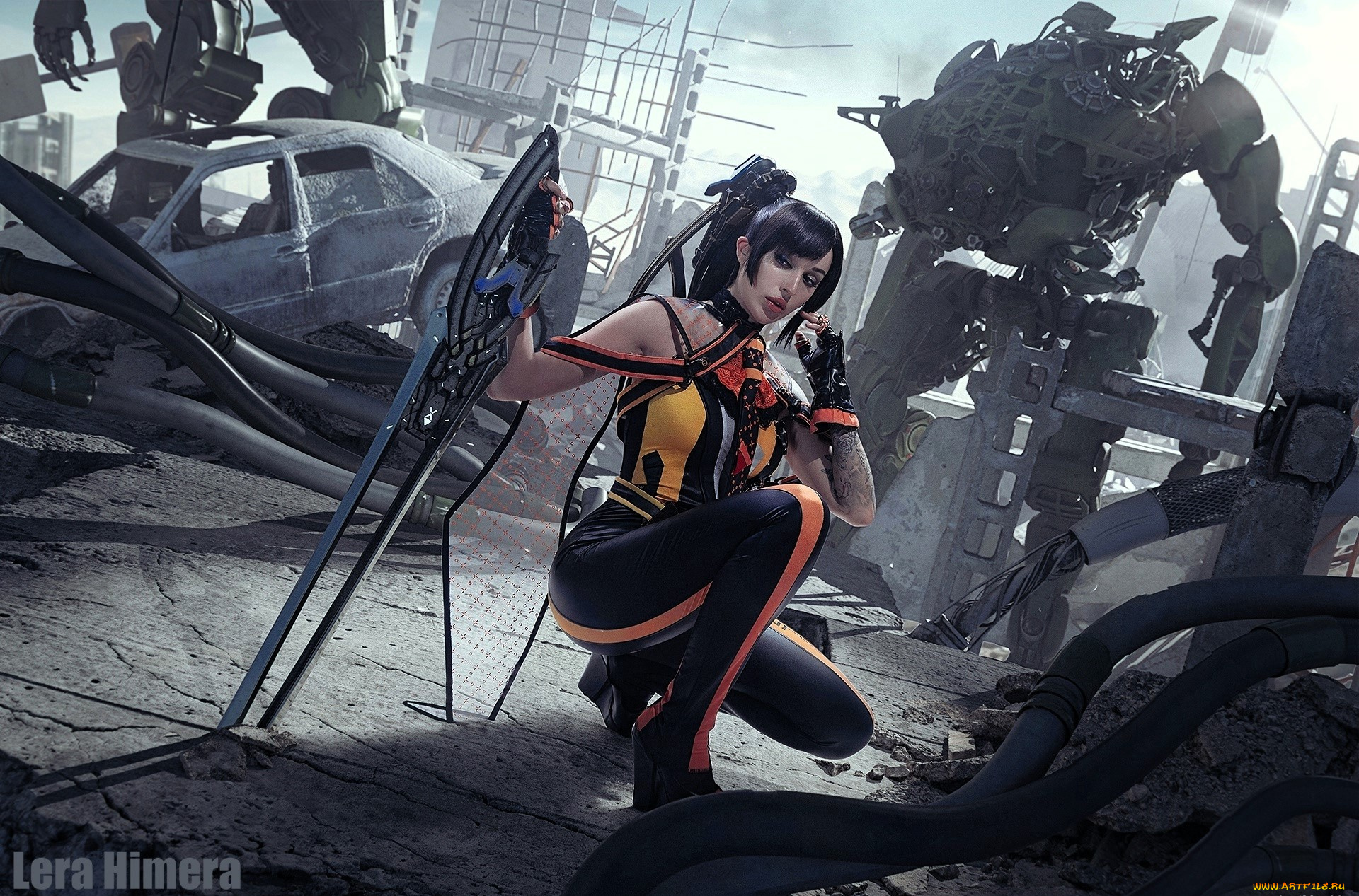 девушки, valery, himera, , lera, himera, образ, косплей, наряд, оружие, развалины, роботы, руины