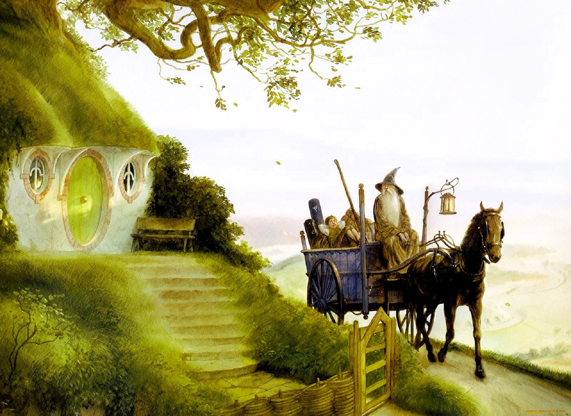 фэнтези, _lord, of, the, rings, гендальф, фродо, тележка, шир, дом, фейерверки