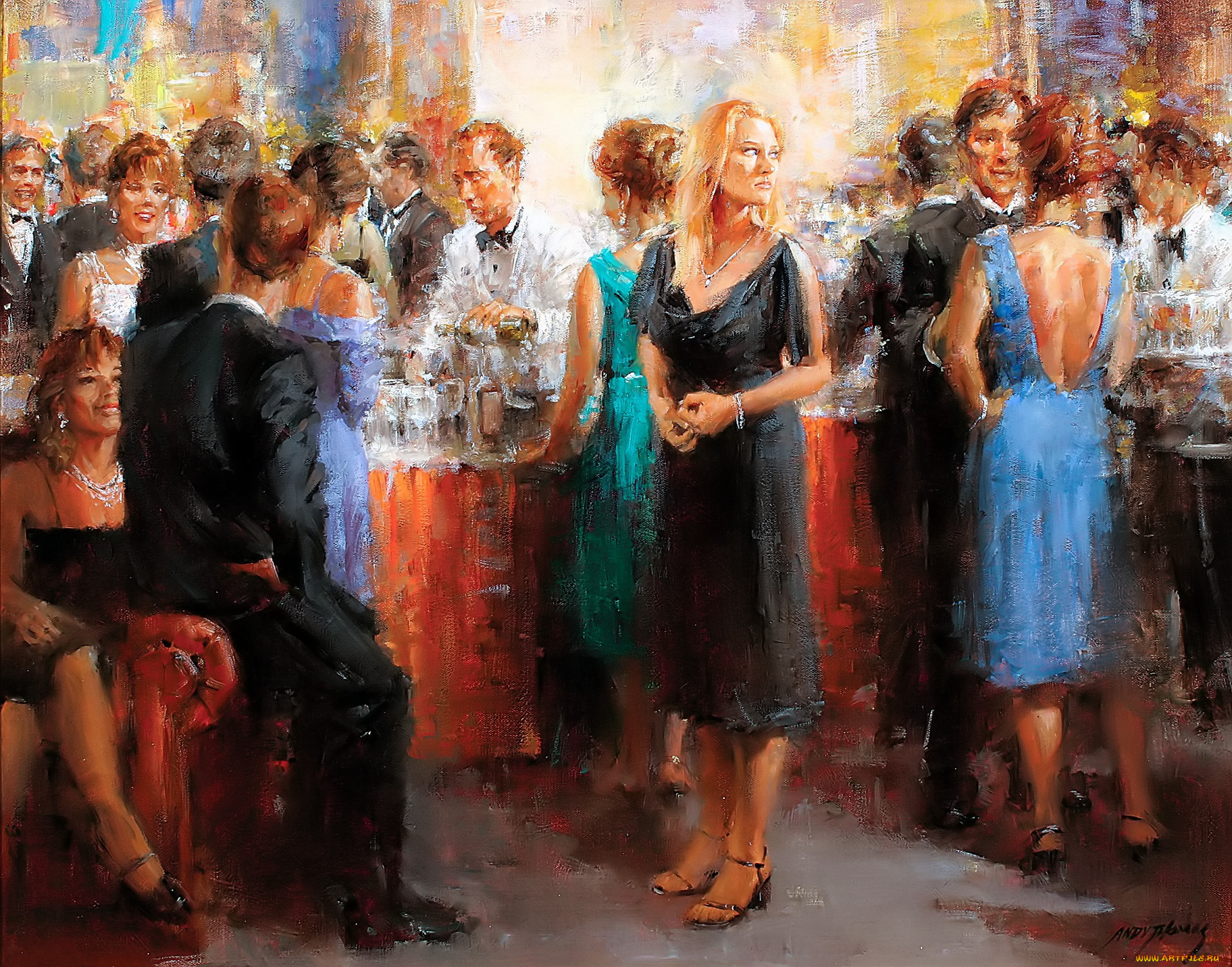 рисованное, andy, thomas, люди, наряды, стол, фуршет