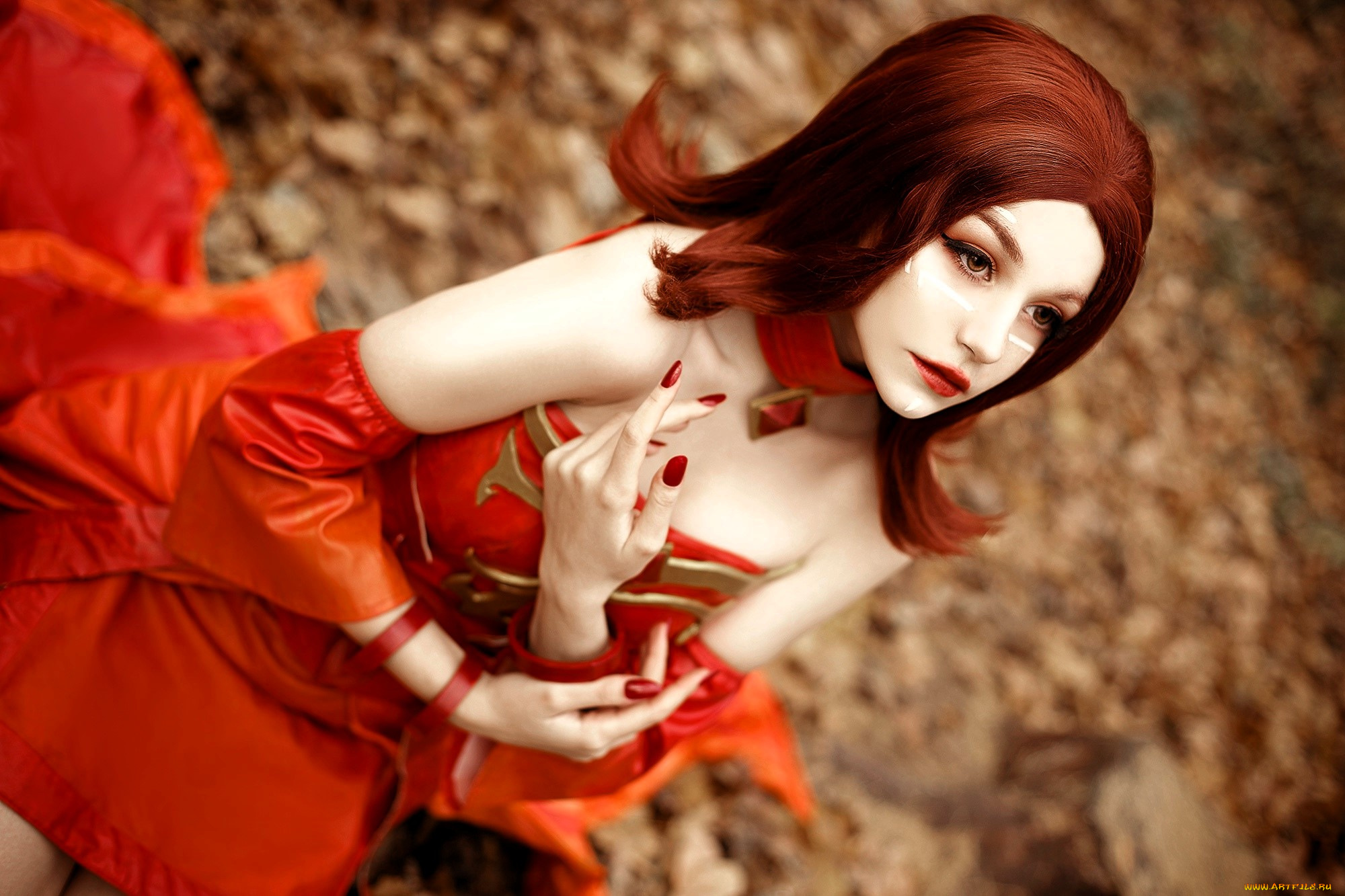 девушки, tenletters, образ, косплей, наряд, костюм, платье, листья, осень