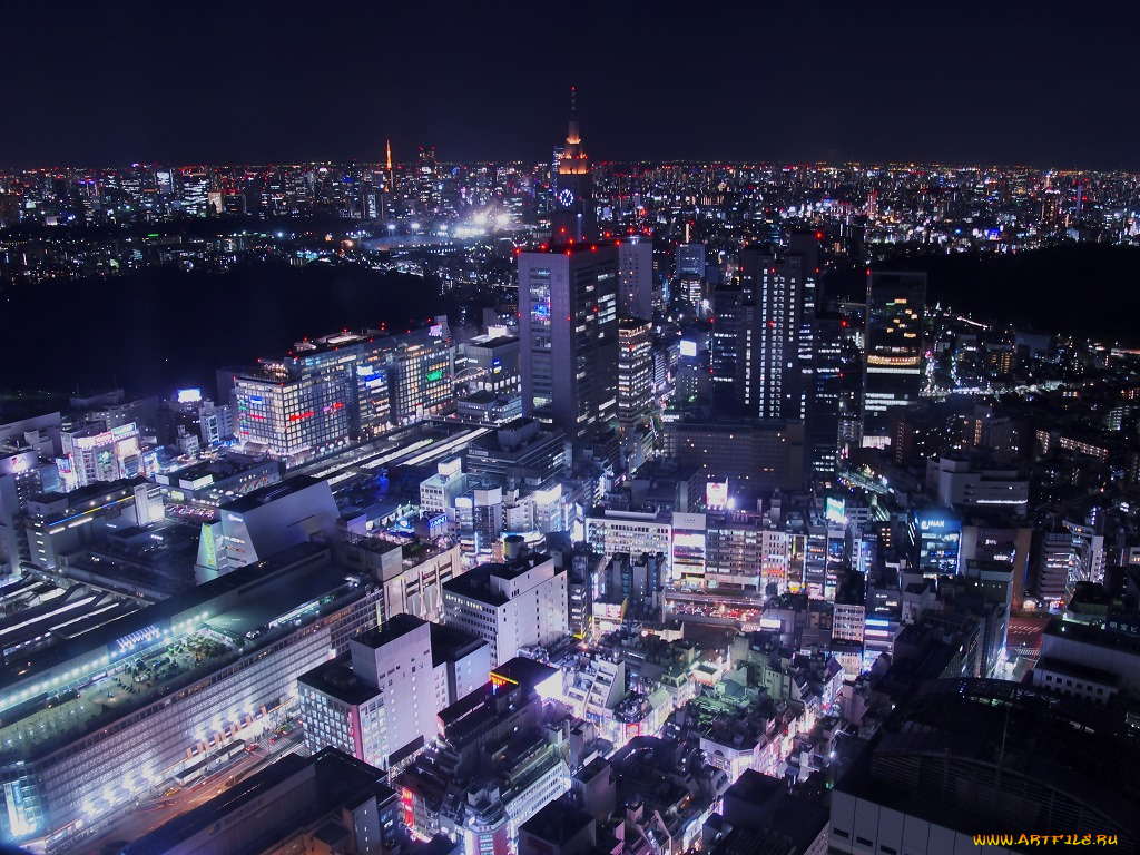 города, огни, ночного