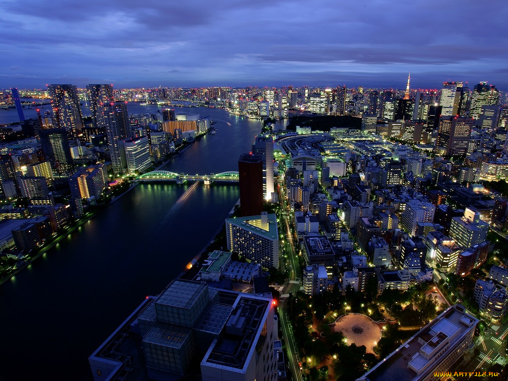 города, огни, ночного