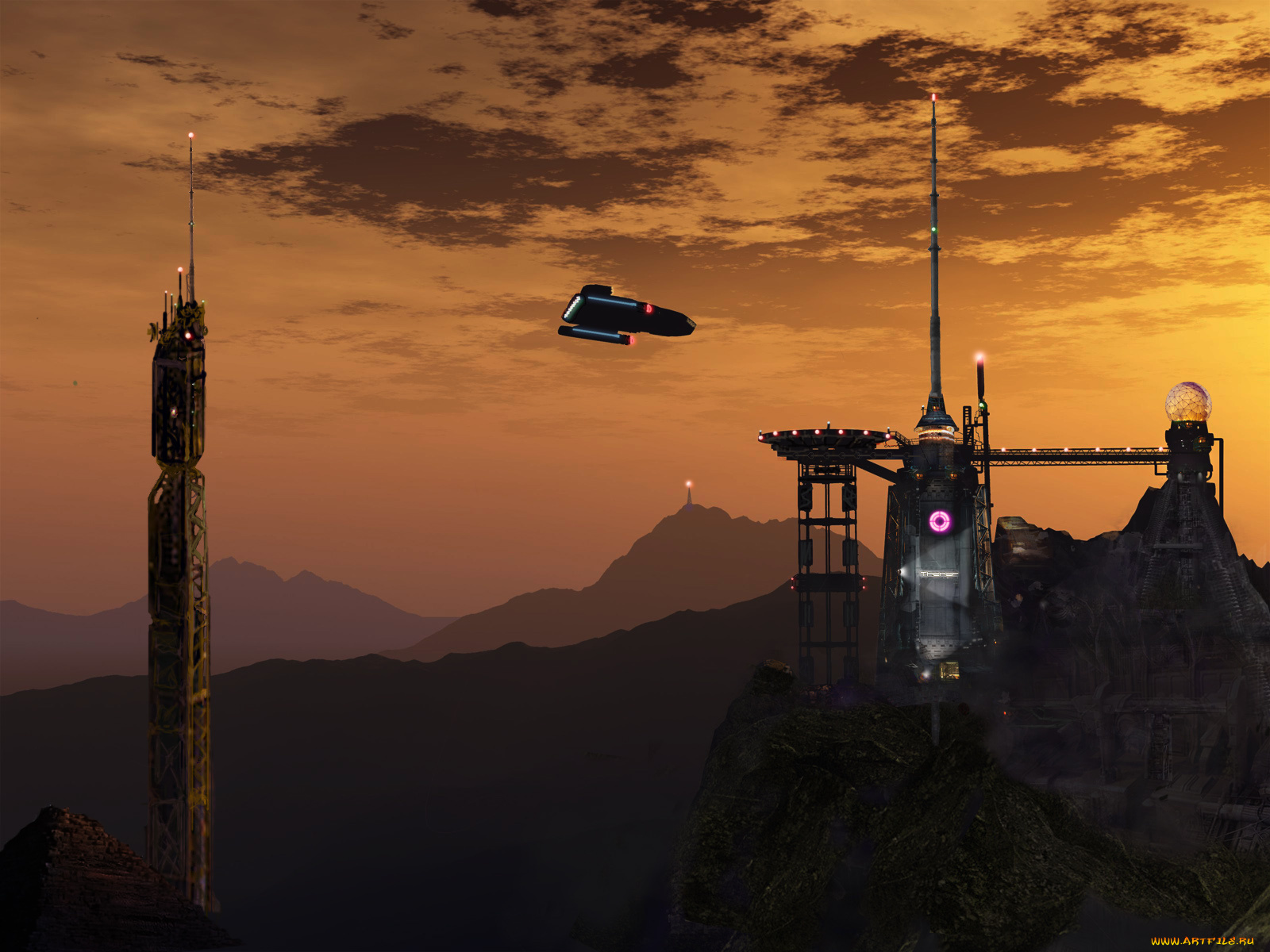 3д, графика, fantasy, фантазия, горы, облака, антены