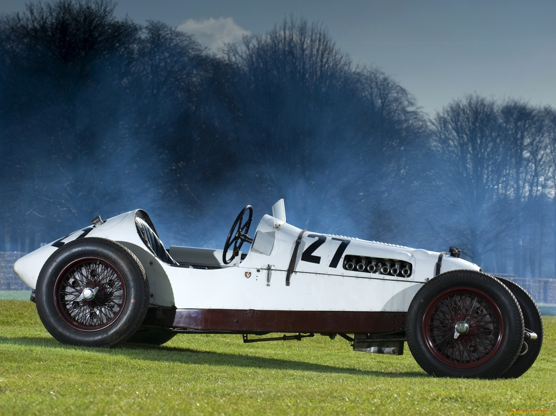 автомобили, классика, автомобиль, трава, дым, деревья